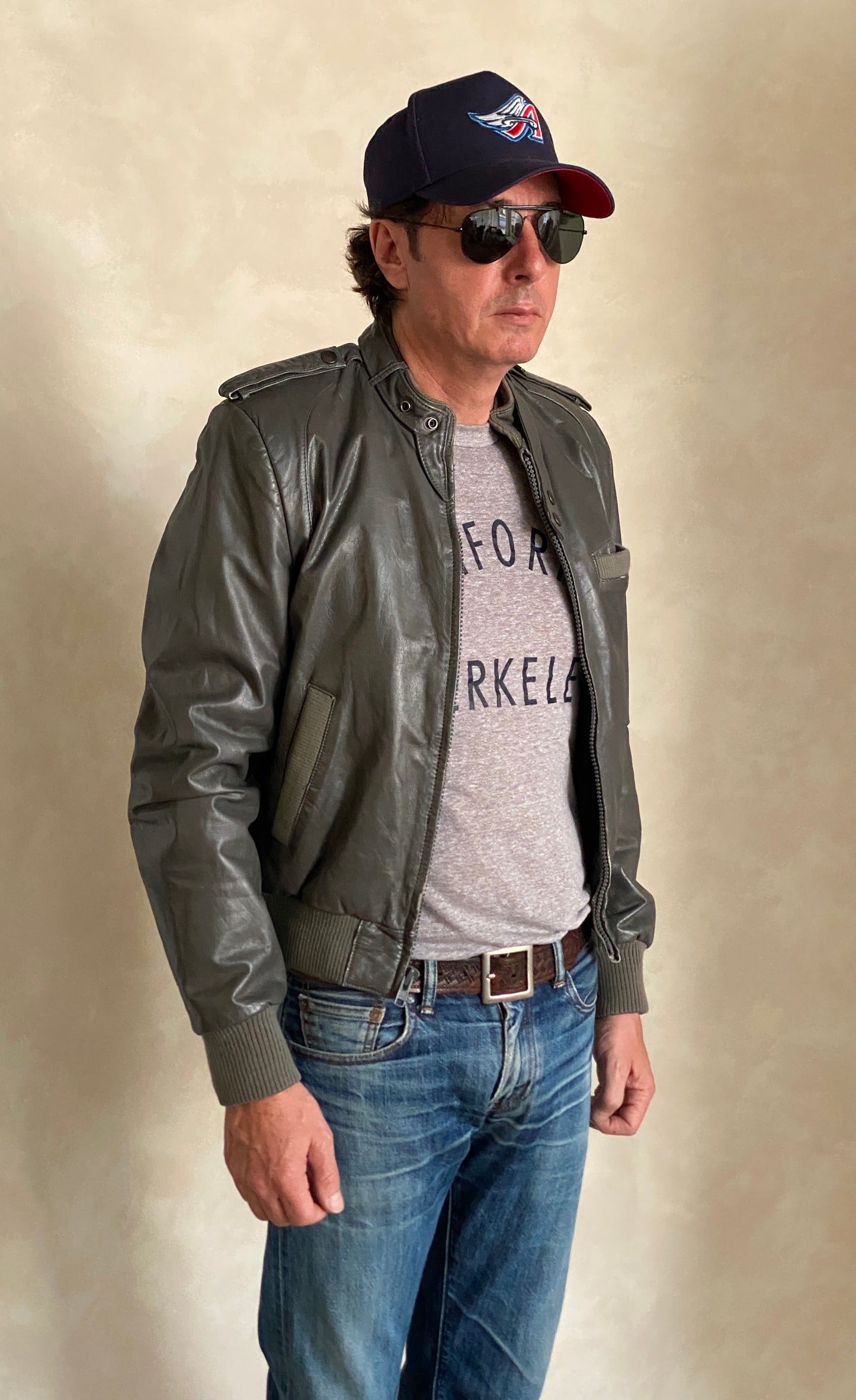 Vintage 1980s leather jacket in retro fashion style, size 38US 48EU