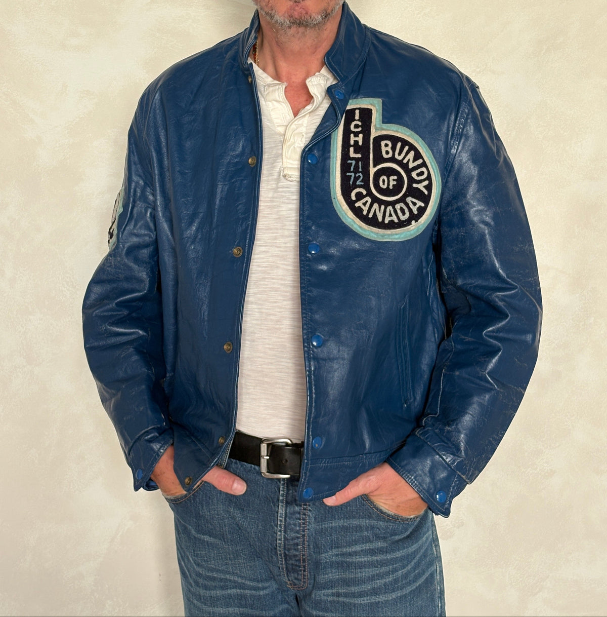 Size 44US / 54EU Vintage 1970s Bundy of Canada Hockey Jacket — ICHL 71-72 Varsity Leather Bomber — Rare Canadian Sports Collectible-AJ357 Studio
