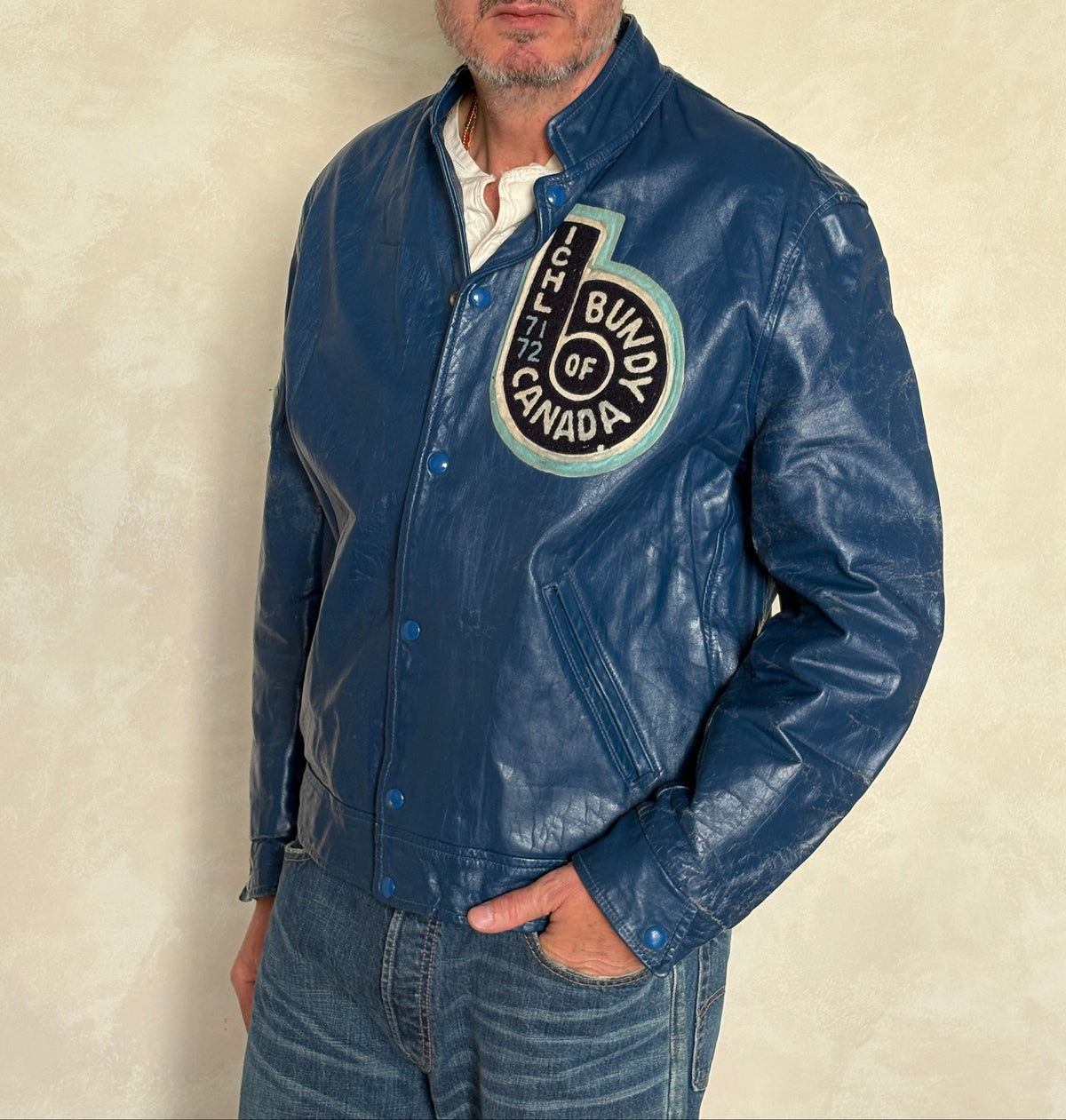 Size 44US / 54EU Vintage 1970s Bundy of Canada Hockey Jacket — ICHL 71-72 Varsity Leather Bomber — Rare Canadian Sports Collectible-AJ357 Studio