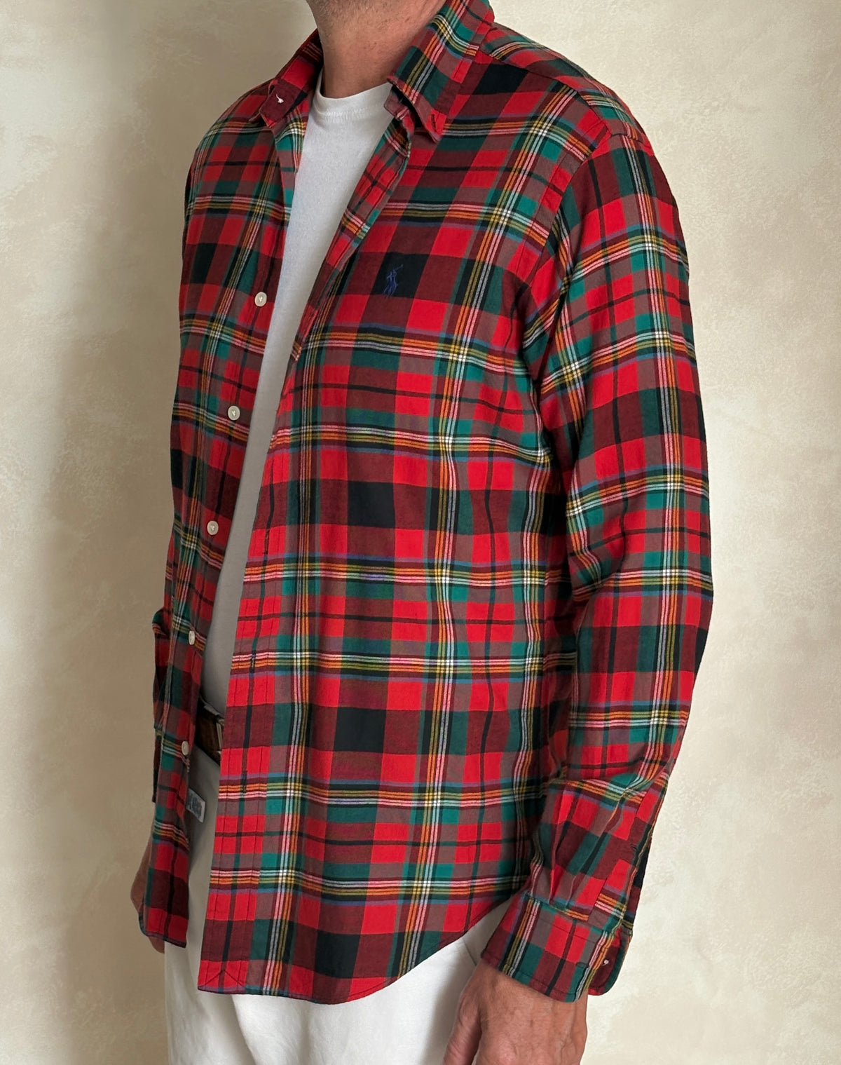 Vintage Ralph Lauren Classic Fit Navy Tartan Plaid Shirt — 100% Cotton — Size Large
