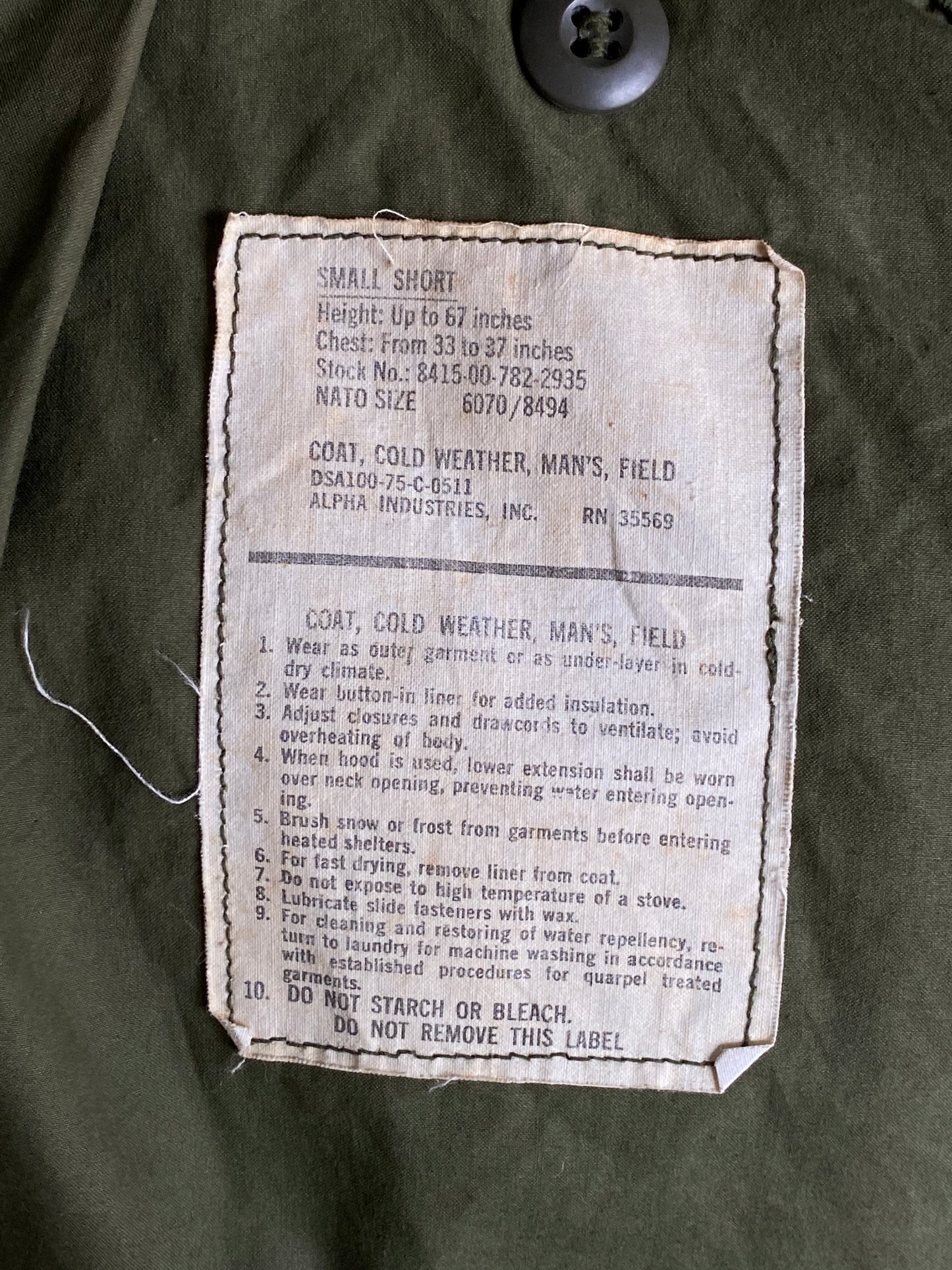Small Short 1975 vintage US military M-65 field jacket-AJ357 Studio