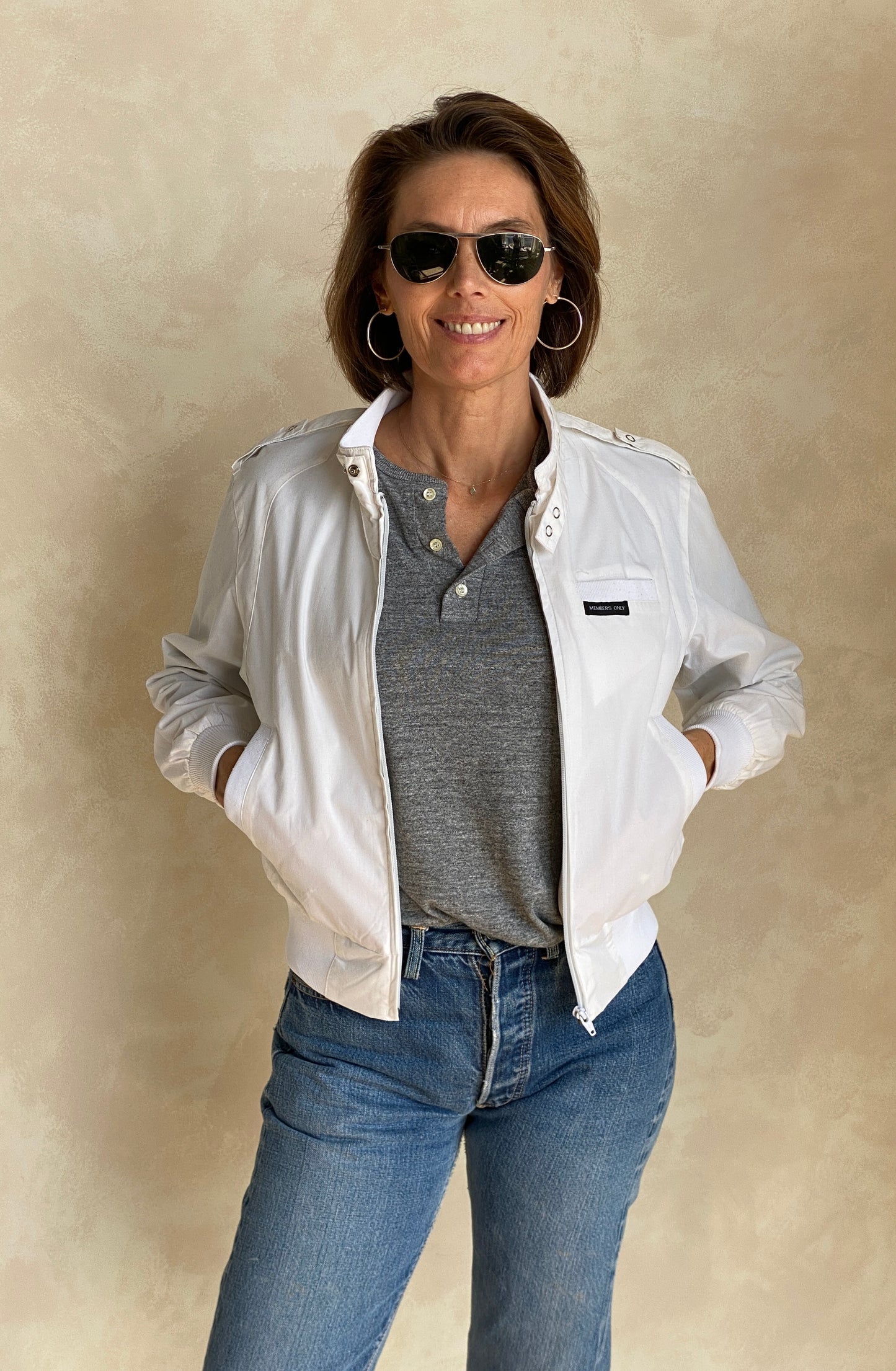 Size XS. White Vintage 80s members Only cotton jacket - USA Vintage Bcn