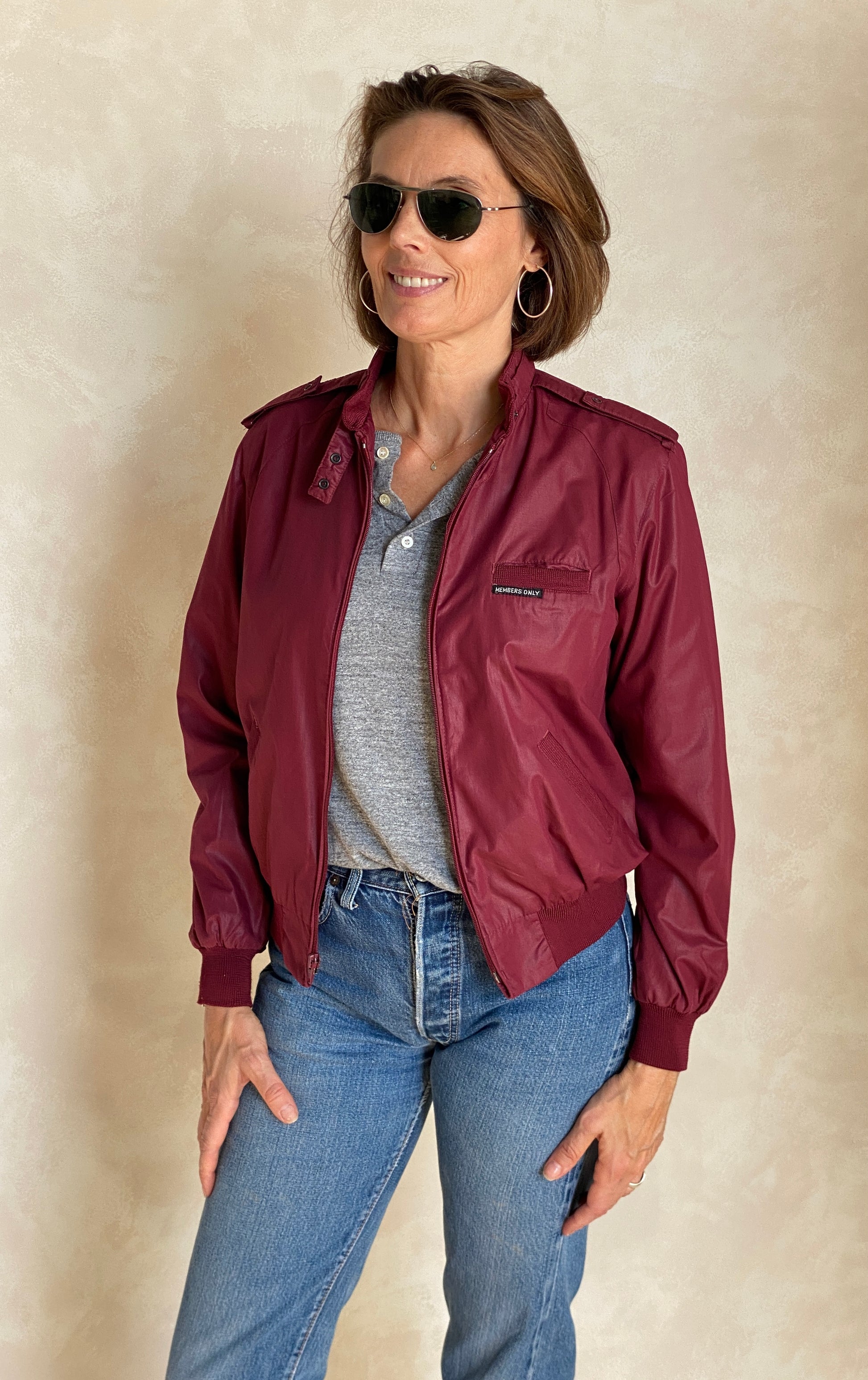 Vintage 1980s women’s Members Only cotton jacket in classic retro style, size 9/10