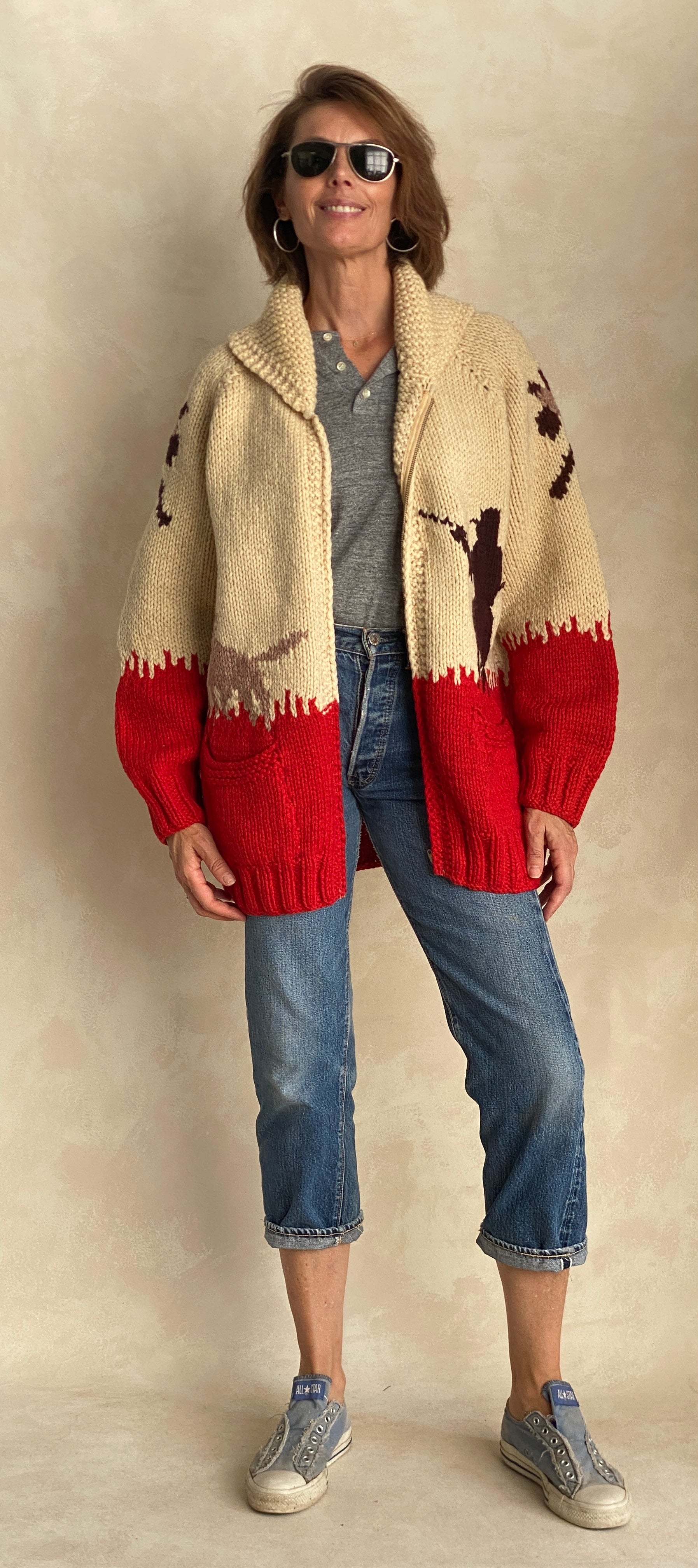 Vintage Hand Knitted 100% Wool Cowichan sweater made in Canada - USA Vintage Bcn
