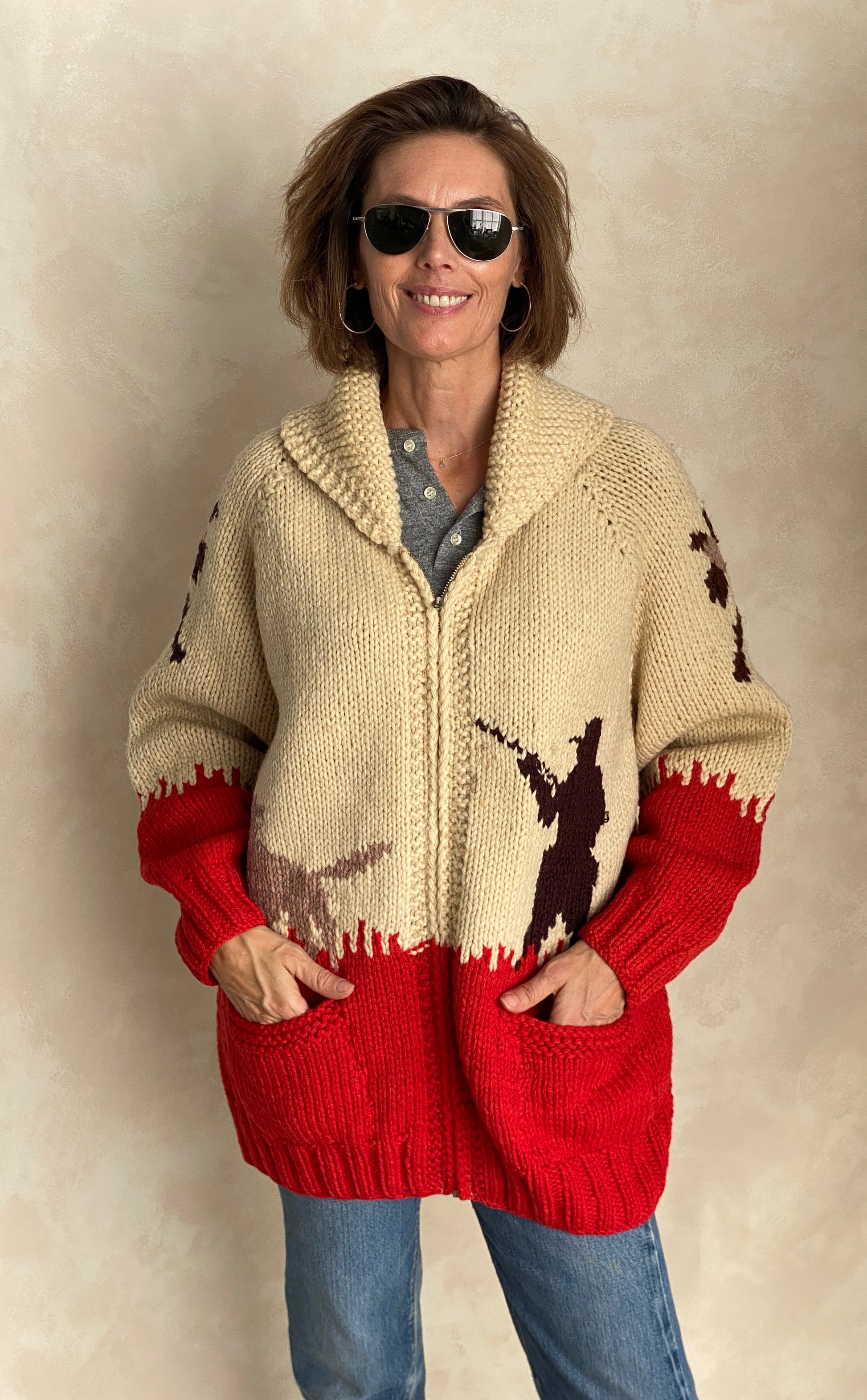 Vintage Hand Knitted 100% Wool Cowichan sweater made in Canada - USA Vintage Bcn