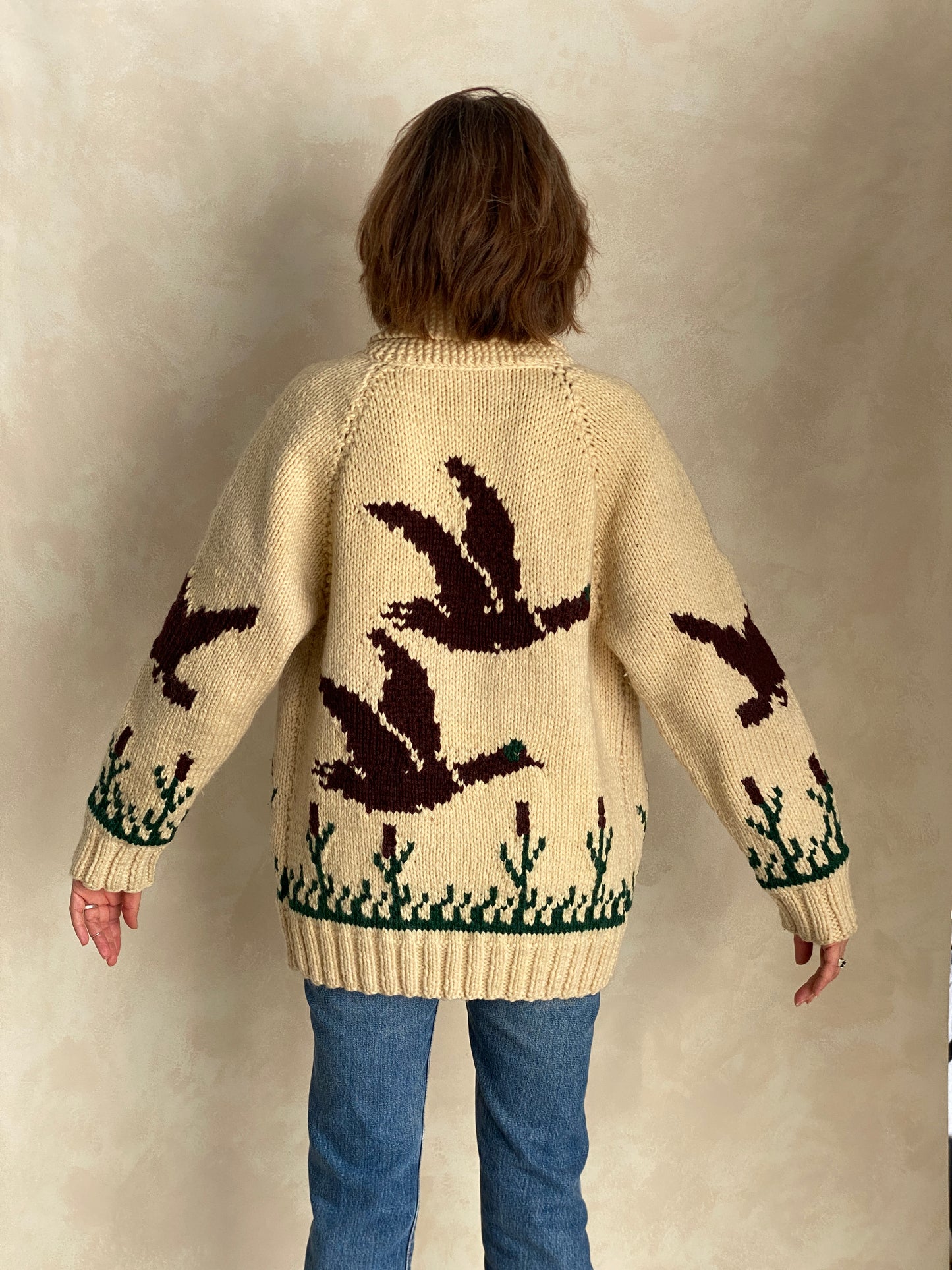 Vintage Hand Knit 100% Wool Cowichan hand made in Canada - USA Vintage Bcn vintage cowichan wool sweater hand knit in canada