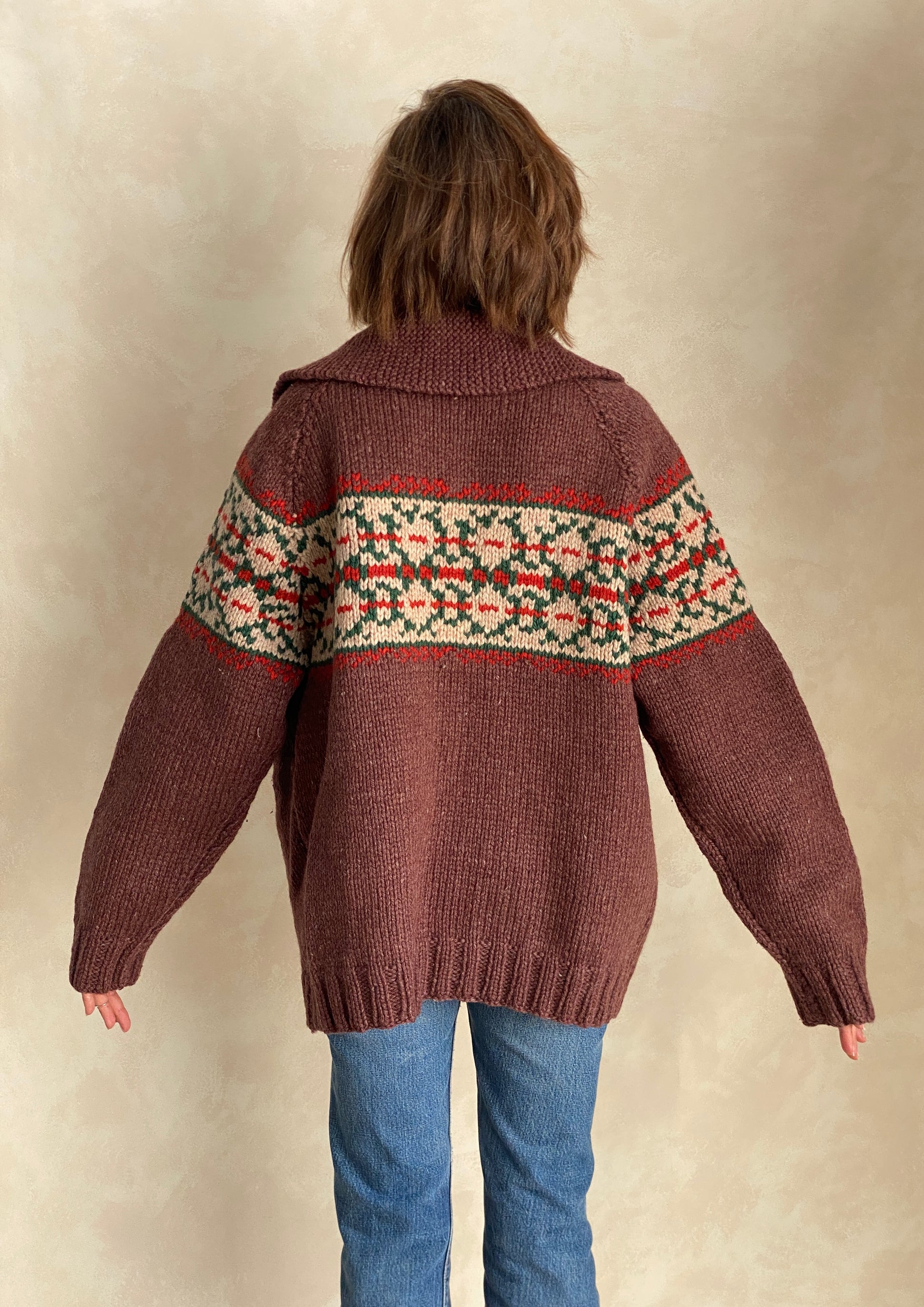 Vintage Hand Knit 100% Wool Cowichan hand made in Canada - USA Vintage Bcn