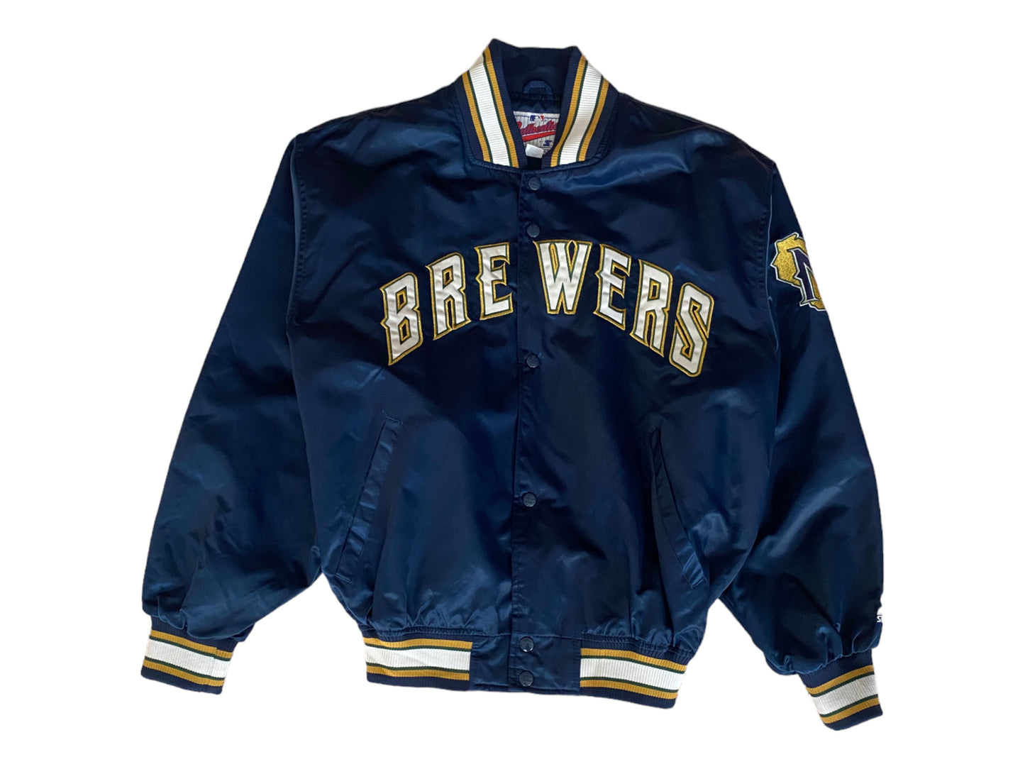 Vintage 1980s Milwaukee Brewers Starter satin jacket with team logo, size large