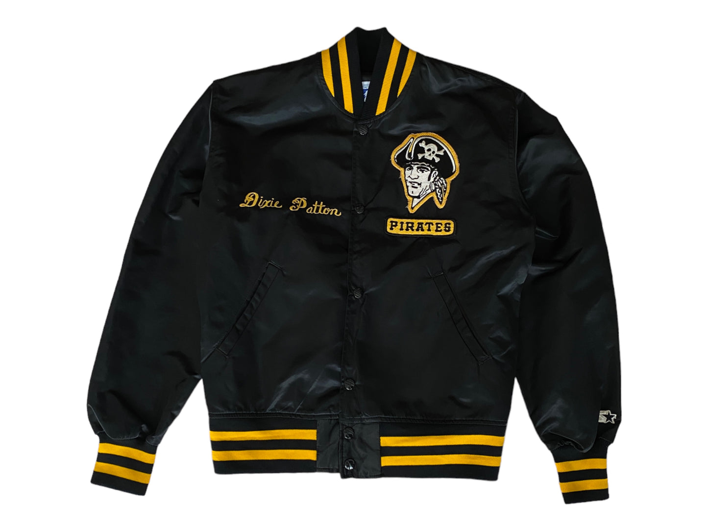Vintage Pittsburgh Pirates Starter satin jacket made in USA, classic 80s MLB style, size small