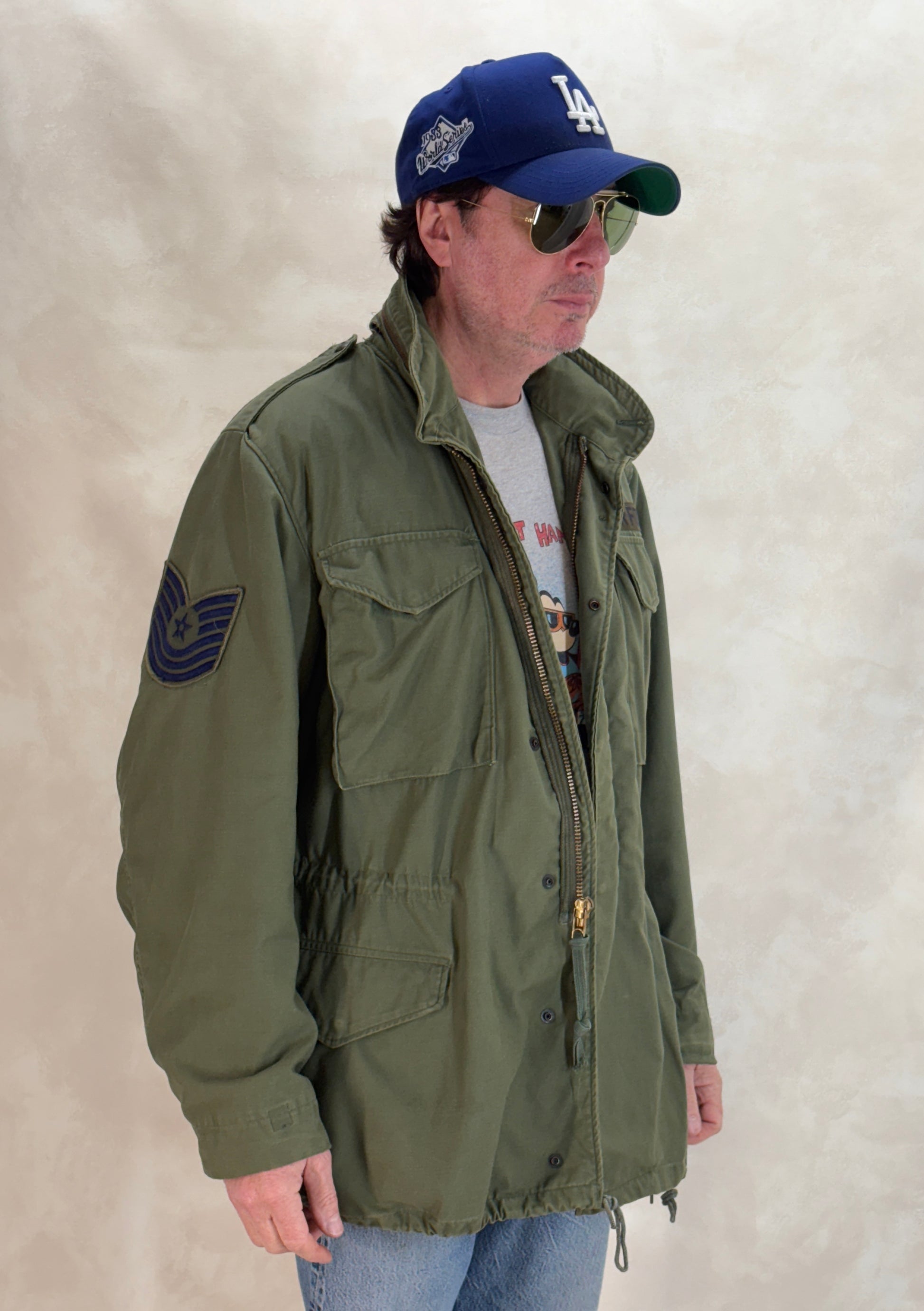 vintage m65 jacket, 1972 air force jacket, us military field jacket, authentic m65 medium long, vintage army coat, air force