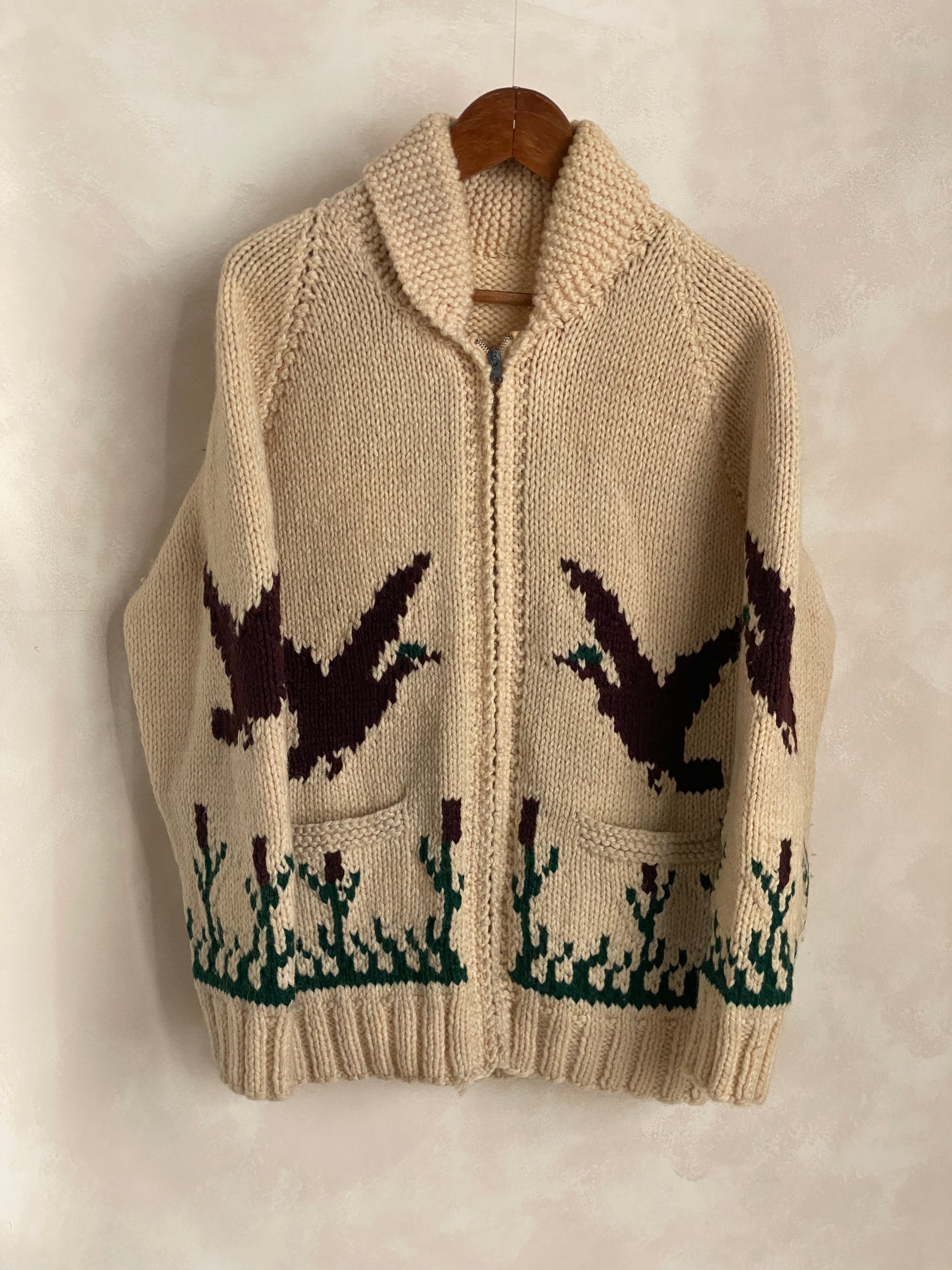 Vintage Hand Knit 100% Wool Cowichan hand made in Canada - USA Vintage Bcn vintage cowichan wool sweater hand knit in canada