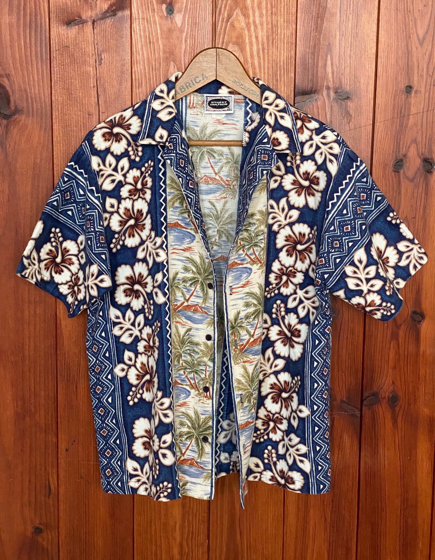Large. Vintage 90s Hawaiian Barkcloth cotton shirt - USA Vintage Bcn