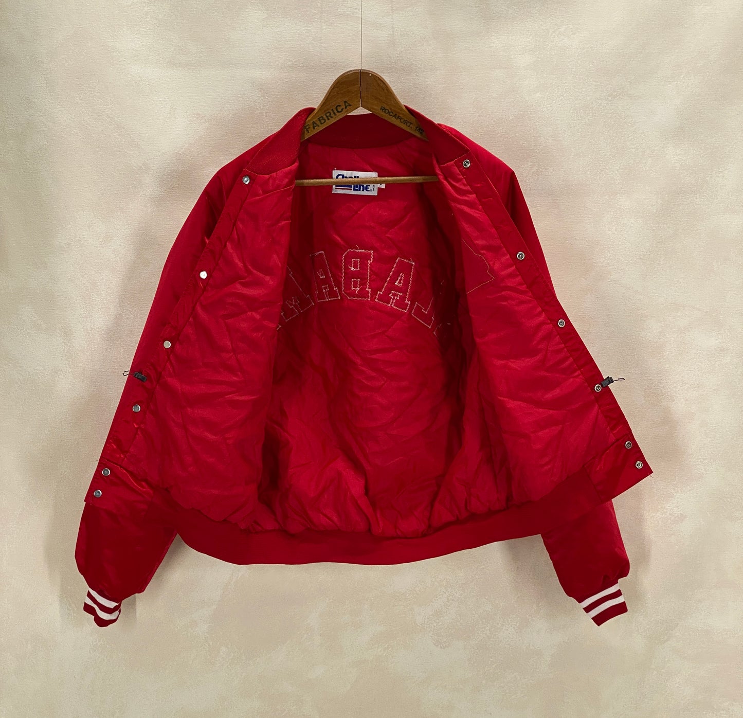 Size Large. Alabama Crimson Tide Vintage 80s Satin Varsity Jacket by Chalk Line – Made in USA - USA Vintage Bcn