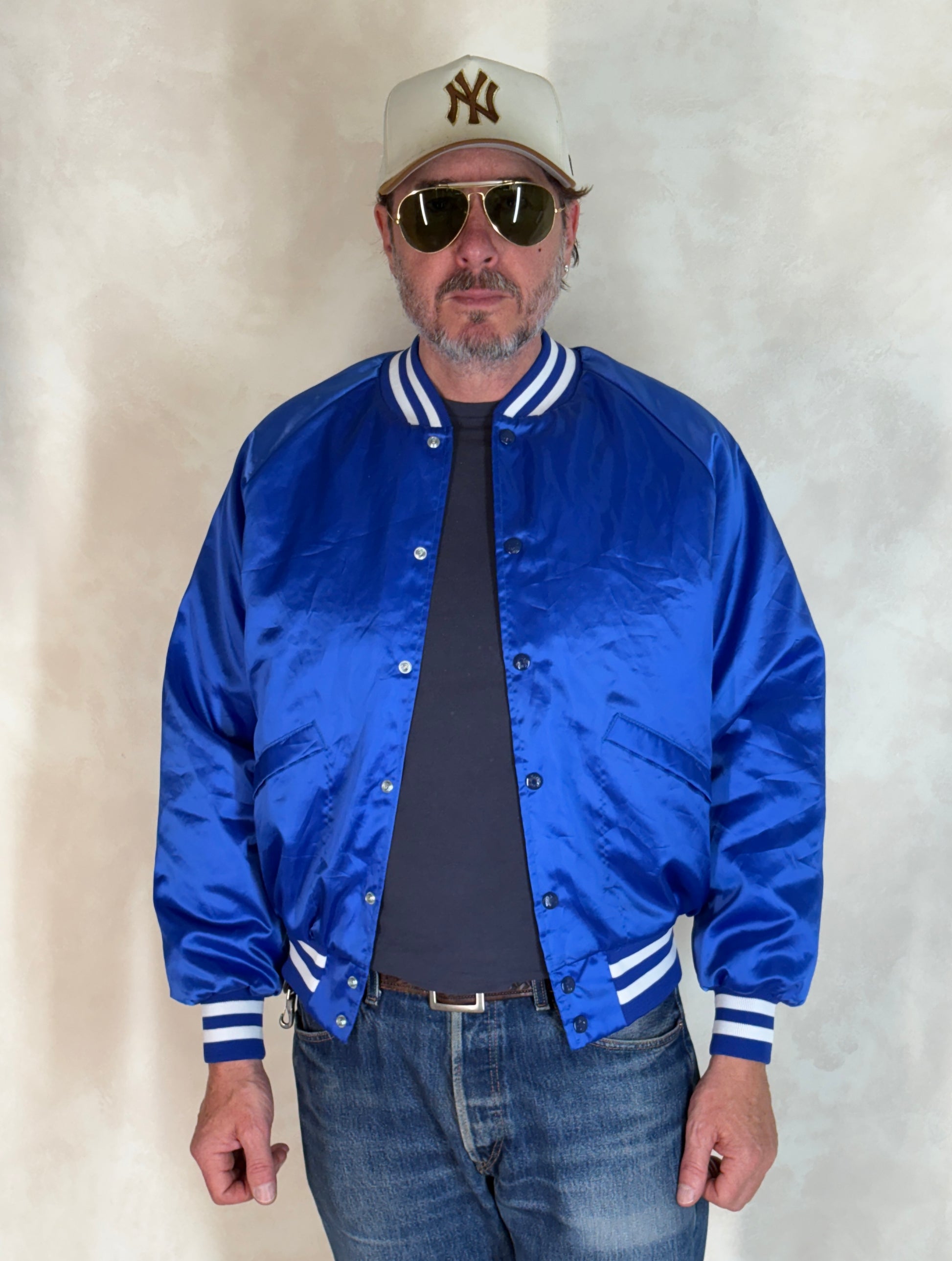 Size Med. Vintage 80s Bluejays booster club Satin Jacket made by King Louie In the USA - USA Vintage Bcn