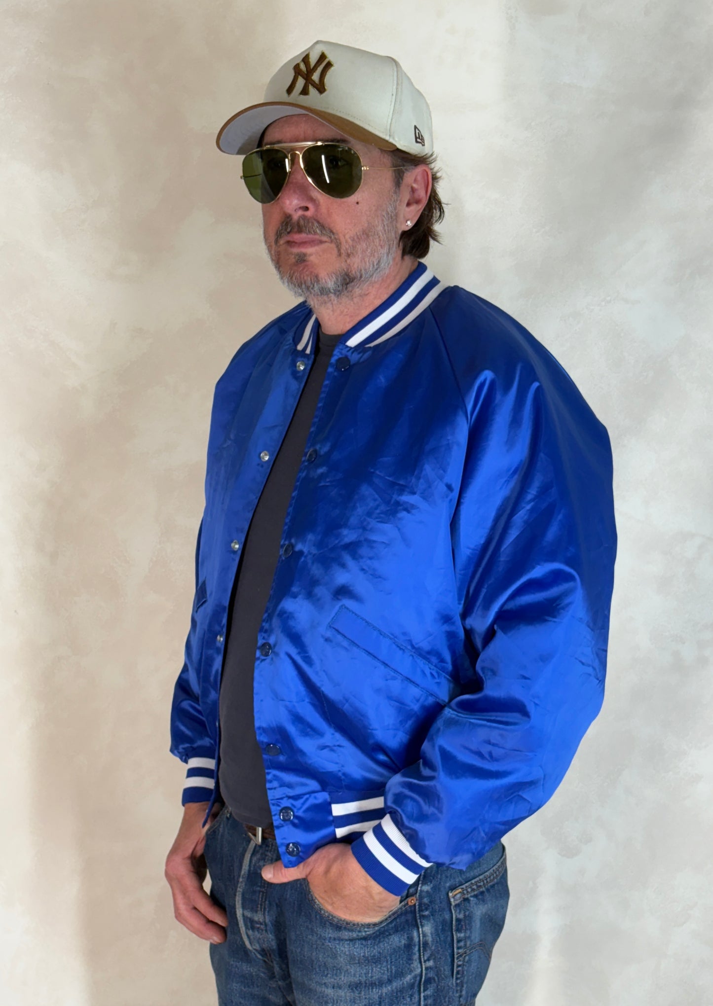 Size Med. Vintage 80s Bluejays booster club Satin Jacket made by King Louie In the USA - USA Vintage Bcn