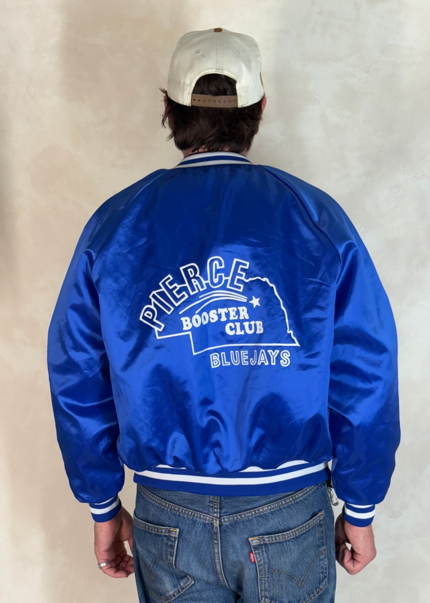 Size Med. Vintage 80s Bluejays booster club Satin Jacket made by King Louie In the USA - USA Vintage Bcn