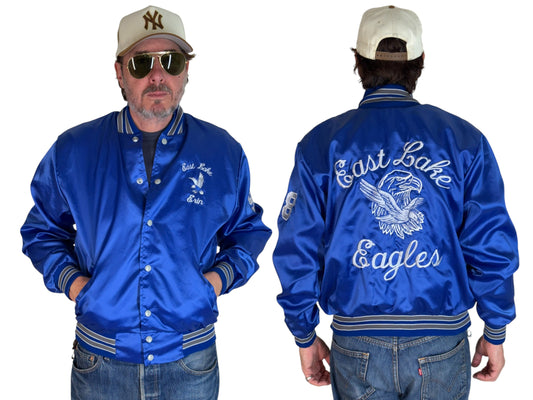 Size Med. Vintage embroidered 80s East Lake Eagle Satin Jacket Made In USA by Rennoc - USA Vintage Bcn