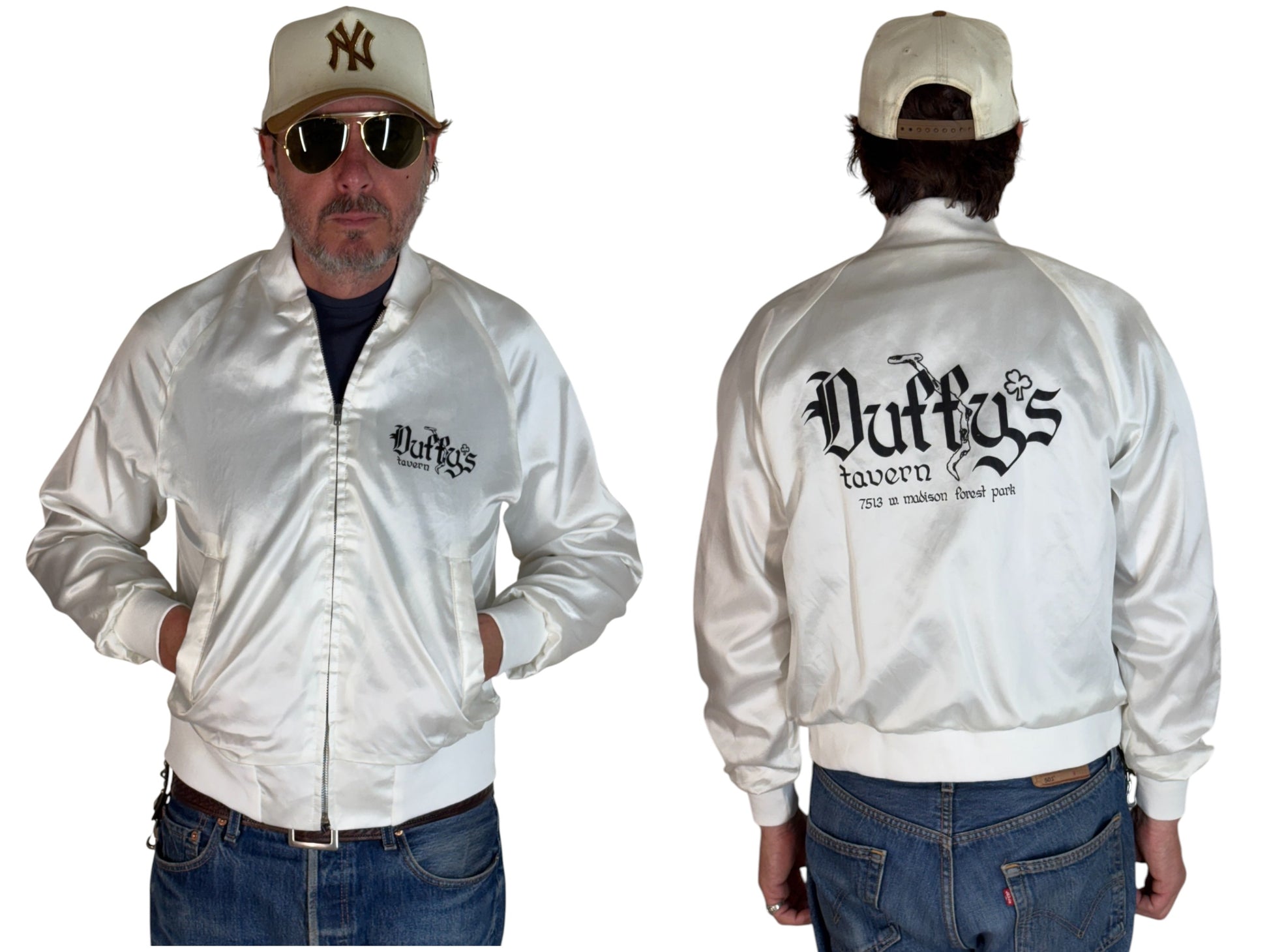 Size Small. Vintage 80s white Satin Jacket King Louie Made In USA - USA Vintage Bcn
