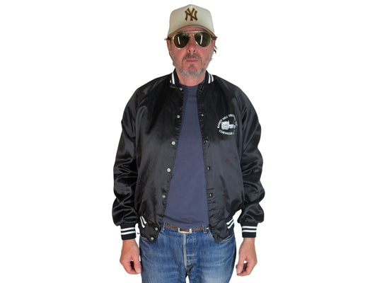 Size Medium. Vintage Black Satin Jacket Made In USA - USA Vintage Bcn