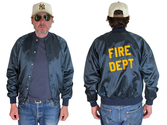 Size Small. Vintage Satin 80s Fire Dept satin Jacket Made In USA - USA Vintage Bcn