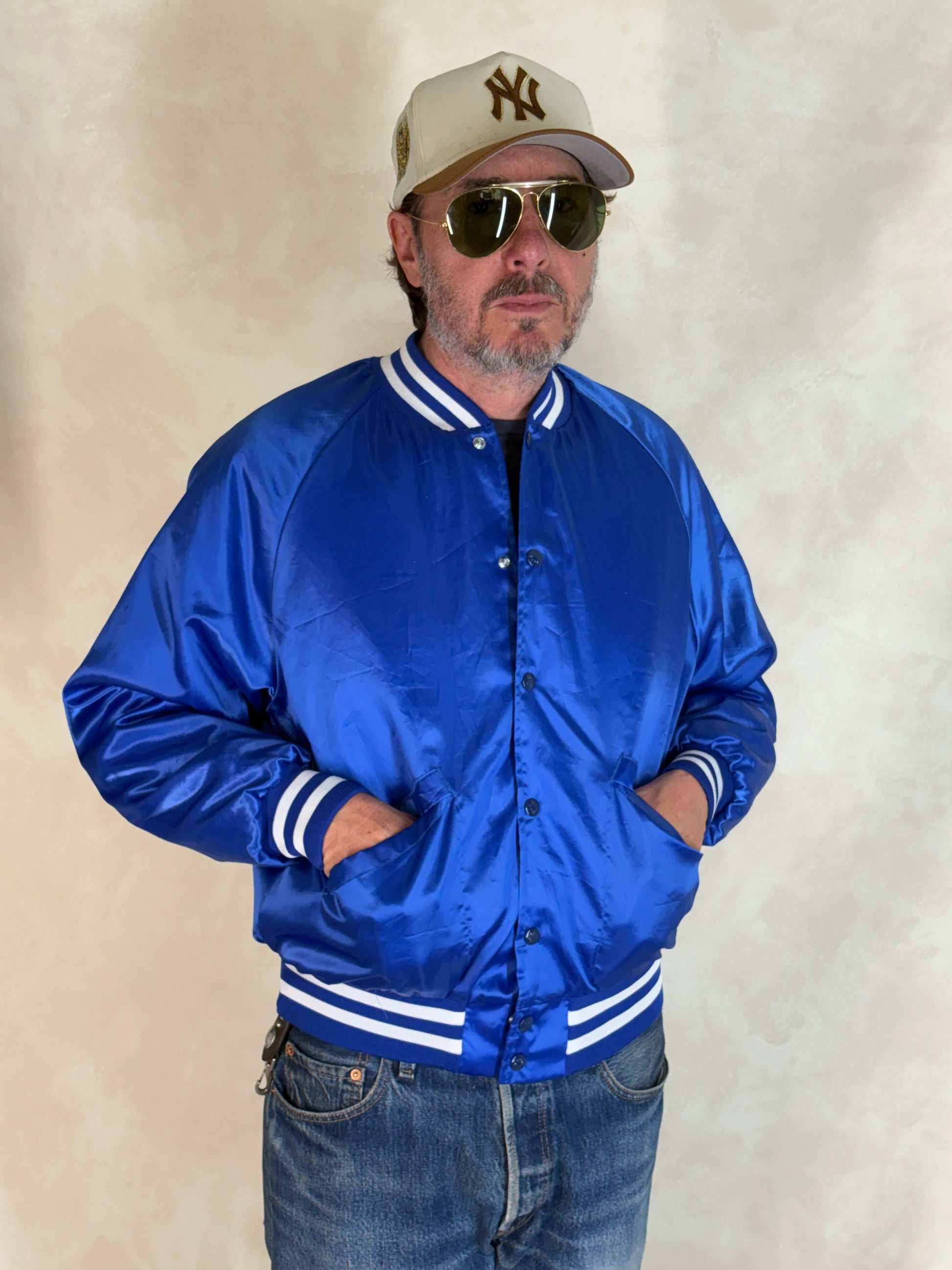 Size Med. Vintage 80s Bluejays booster club Satin Jacket made by King Louie In the USA - USA Vintage Bcn