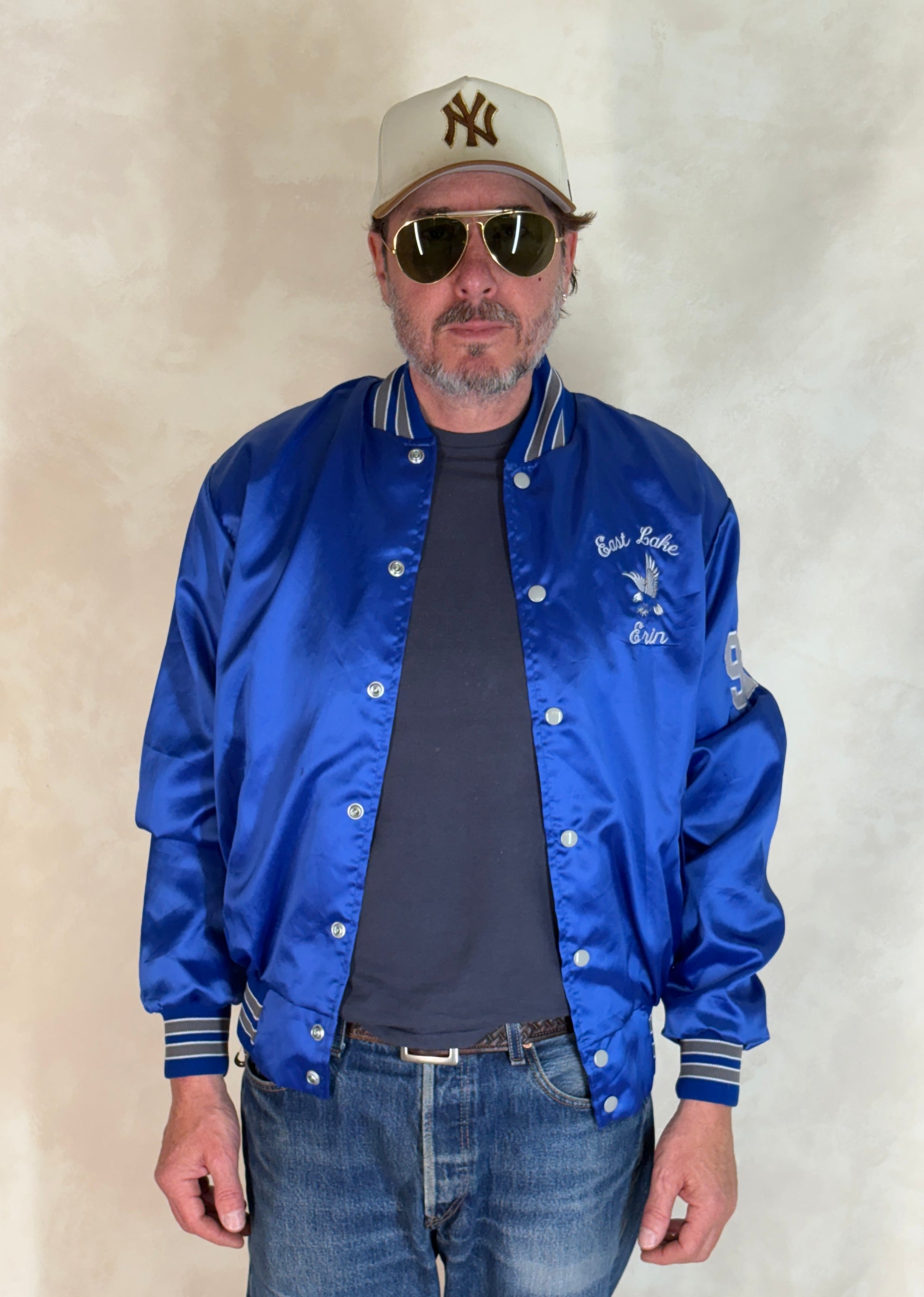 Size Med. Vintage embroidered 80s East Lake Eagle Satin Jacket Made In USA by Rennoc - USA Vintage Bcn
