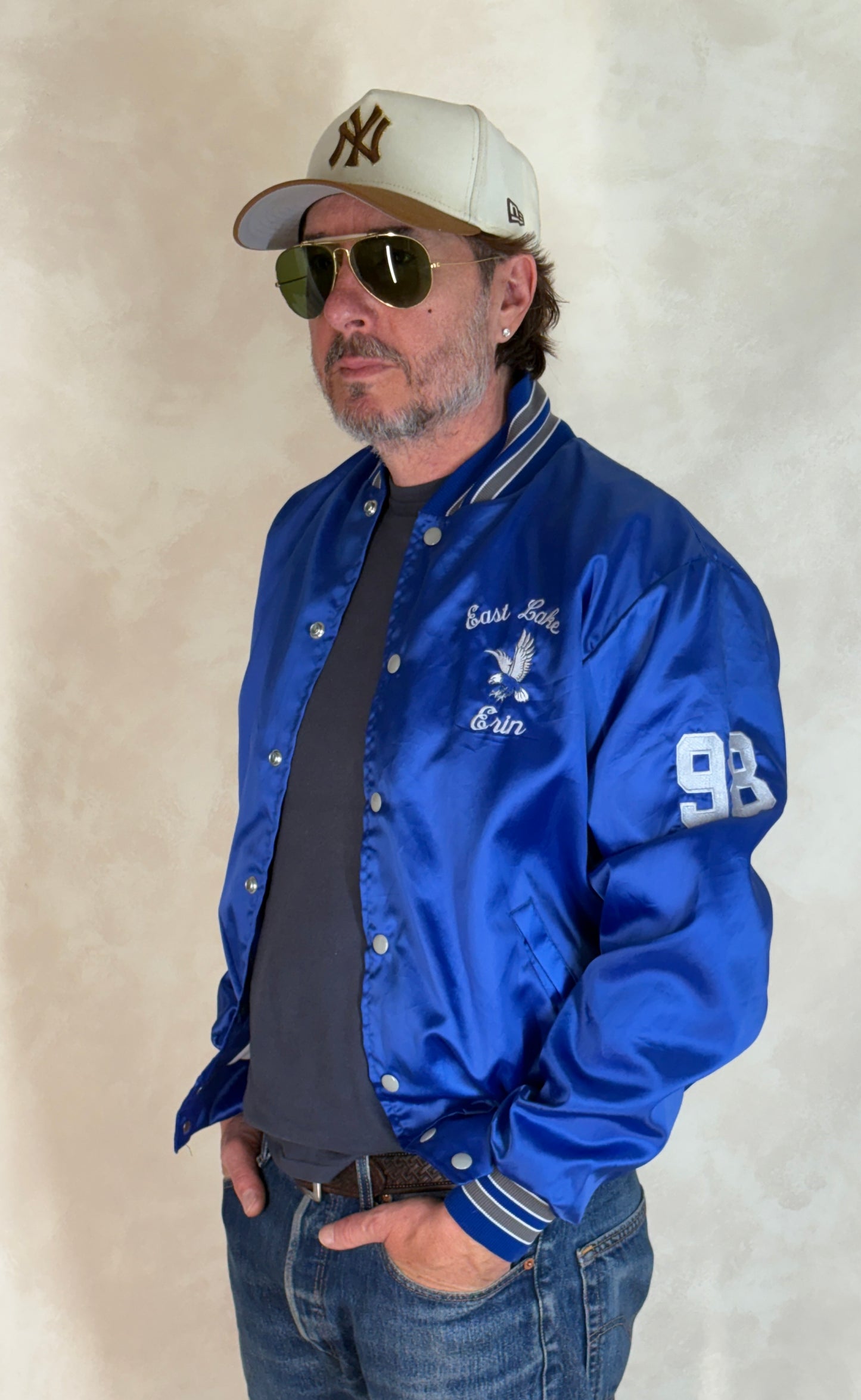 Size Med. Vintage embroidered 80s East Lake Eagle Satin Jacket Made In USA by Rennoc - USA Vintage Bcn