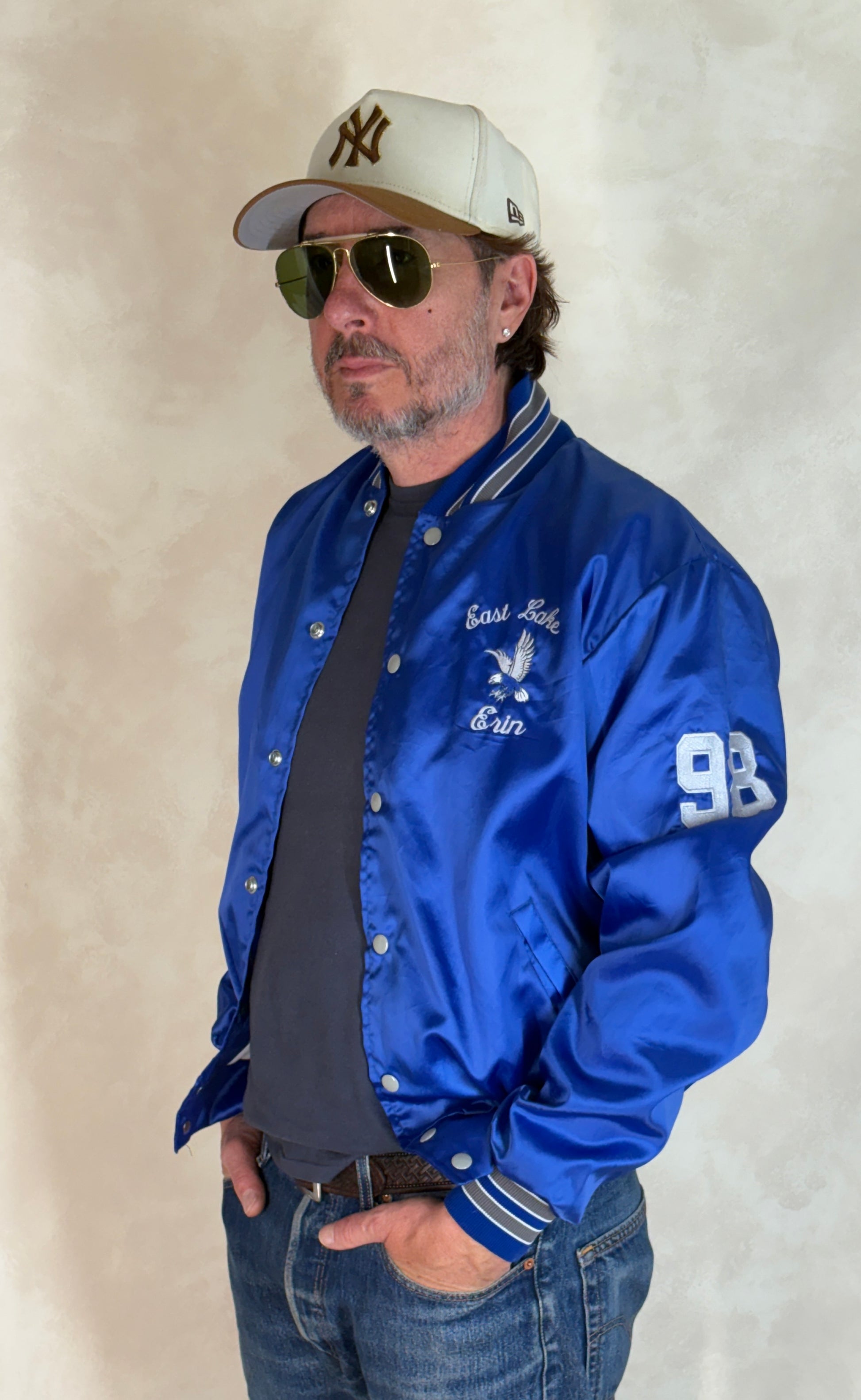 Size Med. Vintage embroidered 80s East Lake Eagle Satin Jacket Made In USA by Rennoc - USA Vintage Bcn