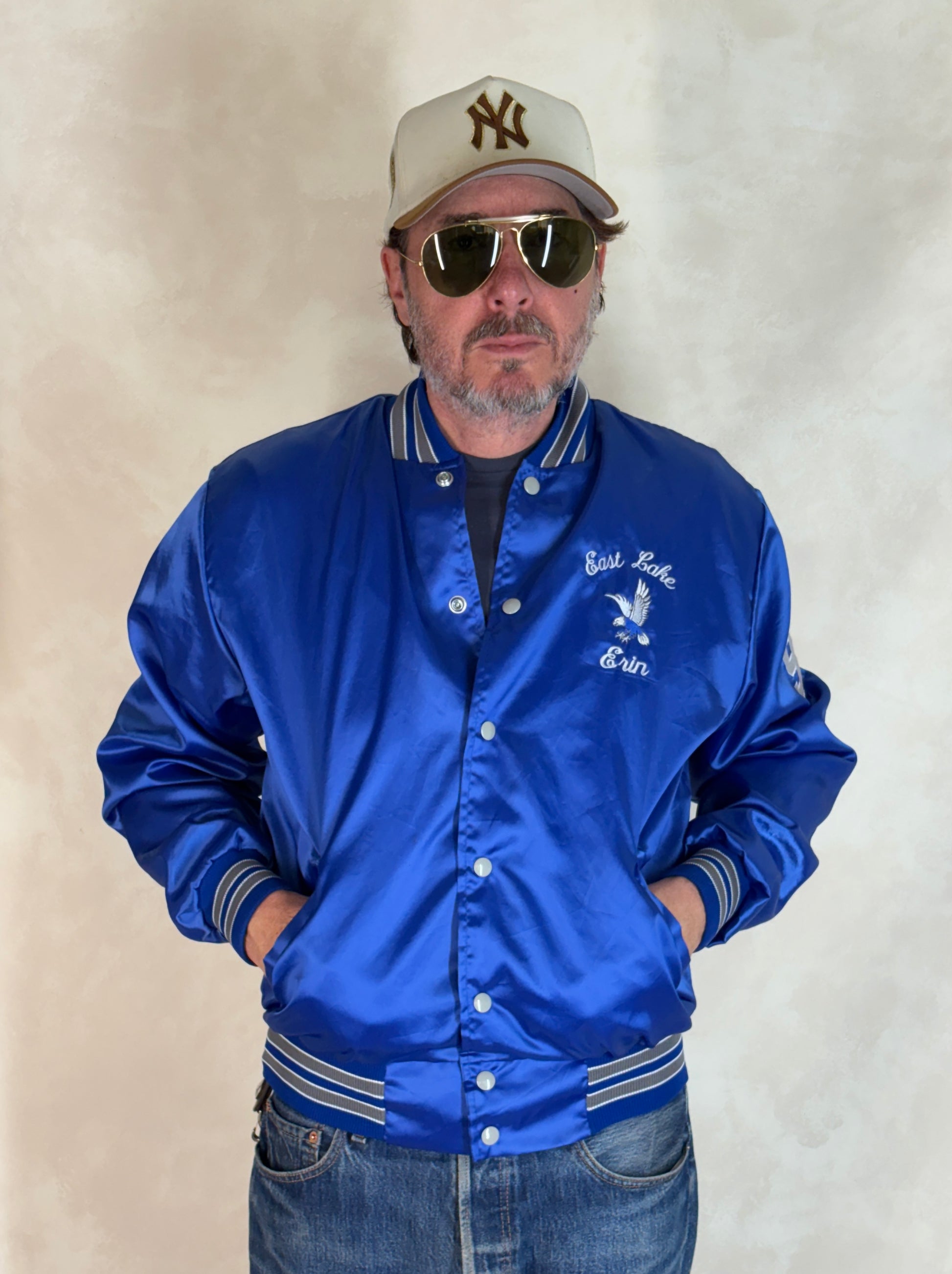 Size Med. Vintage embroidered 80s East Lake Eagle Satin Jacket Made In USA by Rennoc - USA Vintage Bcn