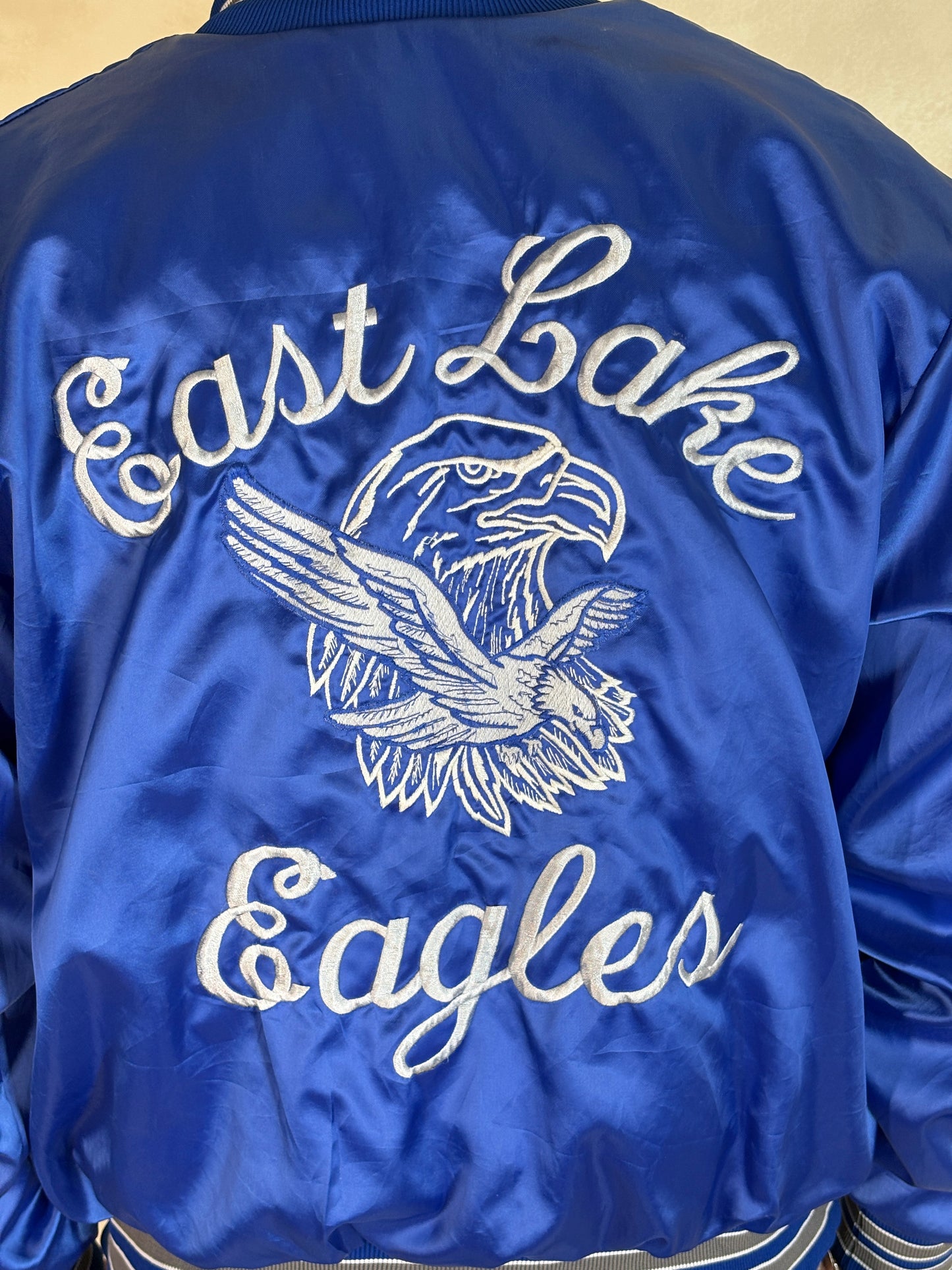 Size Med. Vintage embroidered 80s East Lake Eagle Satin Jacket Made In USA by Rennoc - USA Vintage Bcn