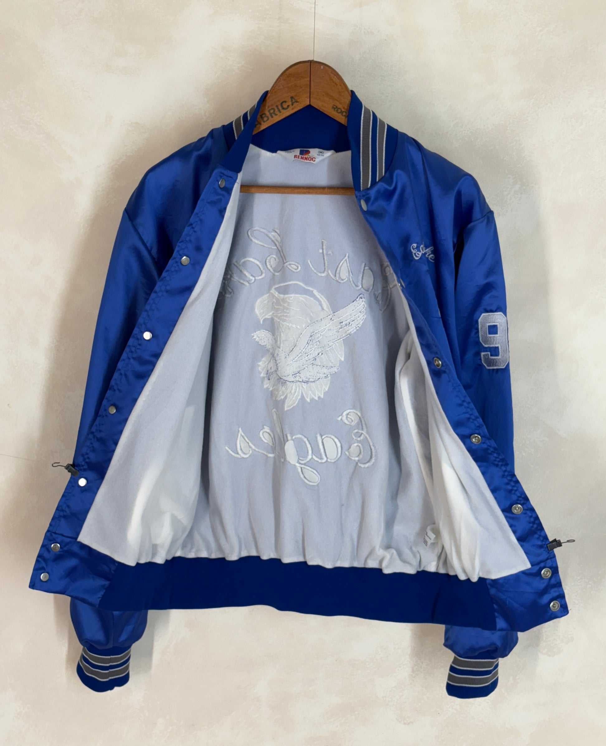 Size Med. Vintage embroidered 80s East Lake Eagle Satin Jacket Made In USA by Rennoc - USA Vintage Bcn