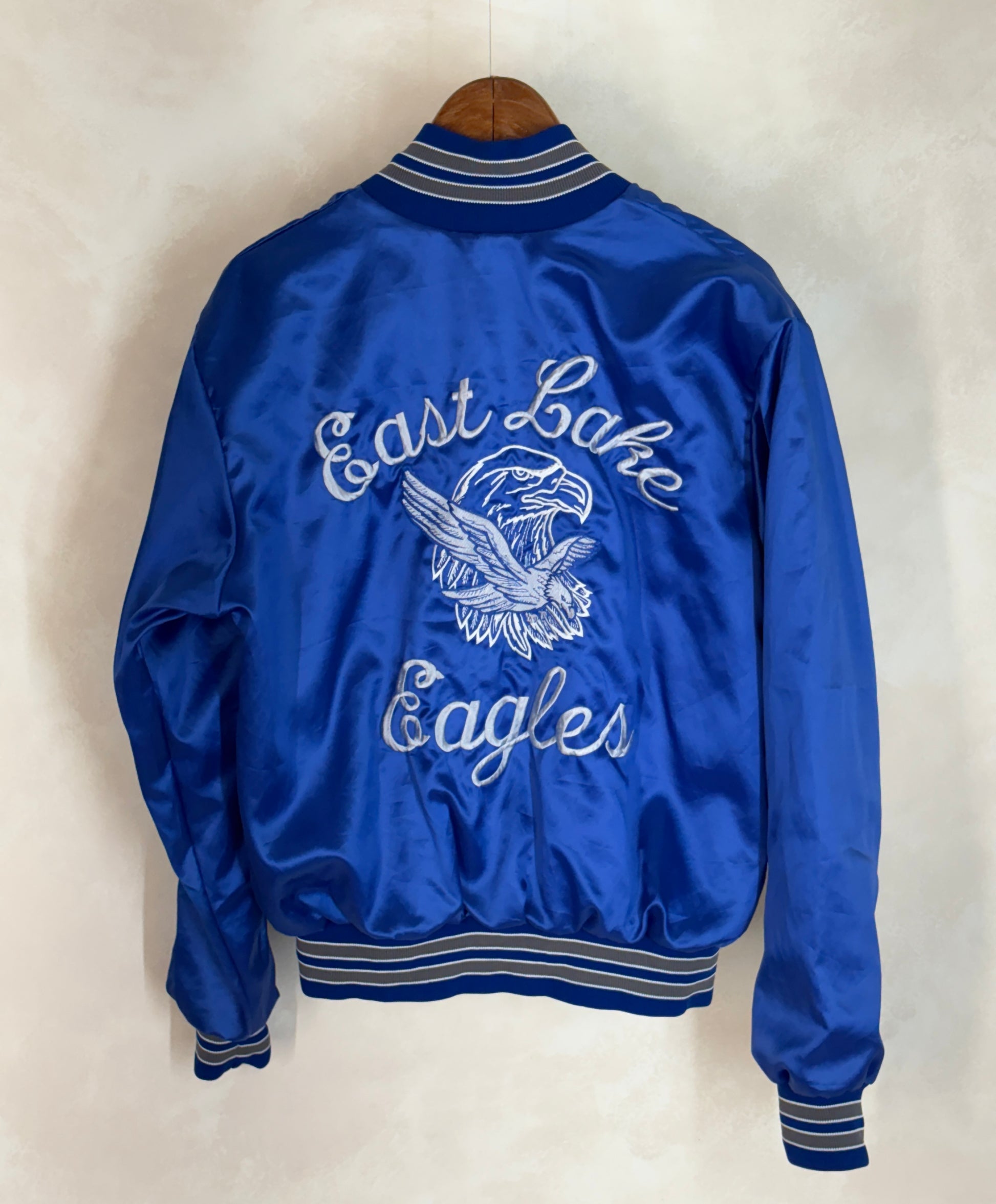 Size Med. Vintage embroidered 80s East Lake Eagle Satin Jacket Made In USA by Rennoc - USA Vintage Bcn