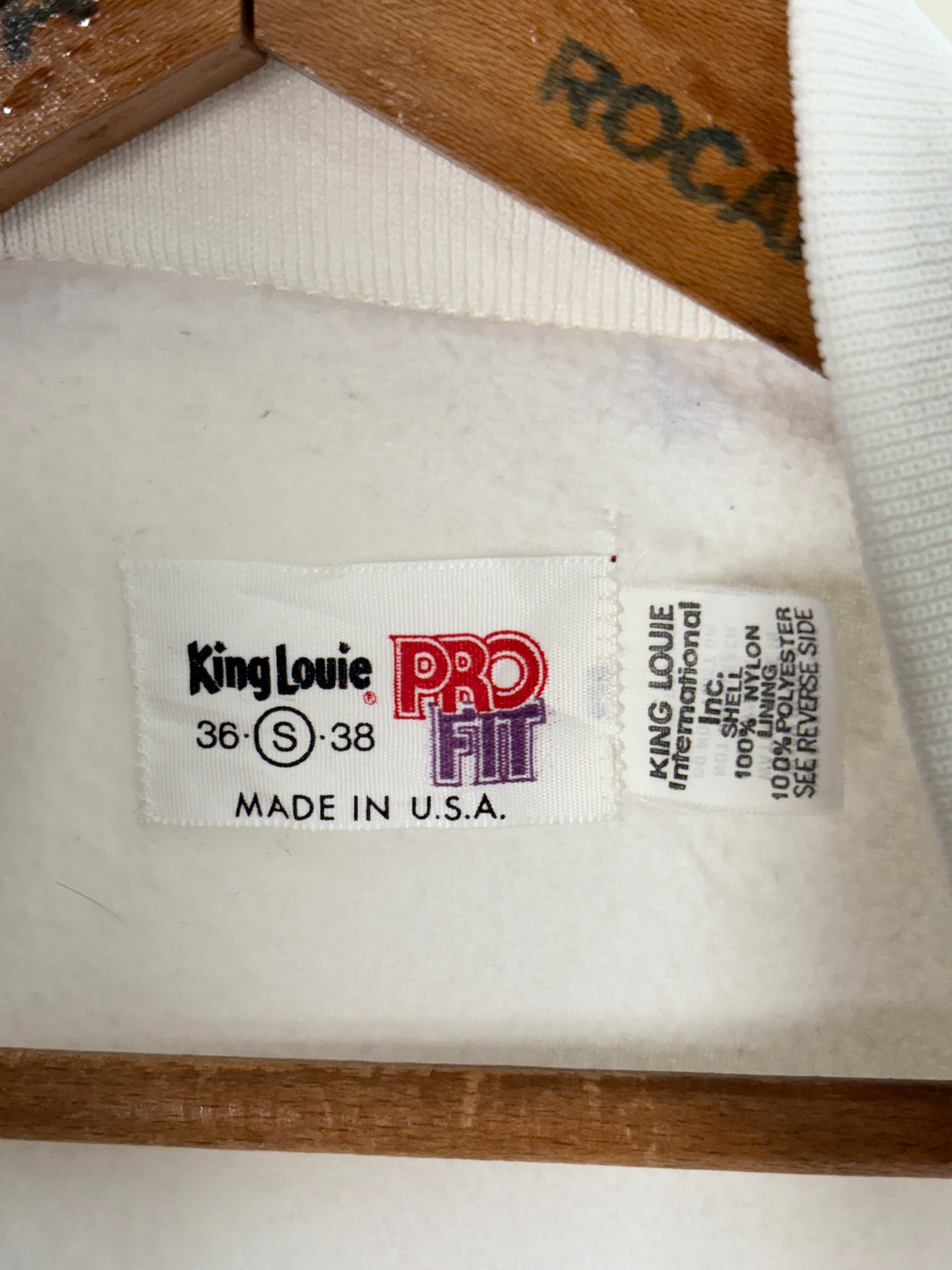 Size Small. Vintage 80s white Satin Jacket King Louie Made In USA - USA Vintage Bcn