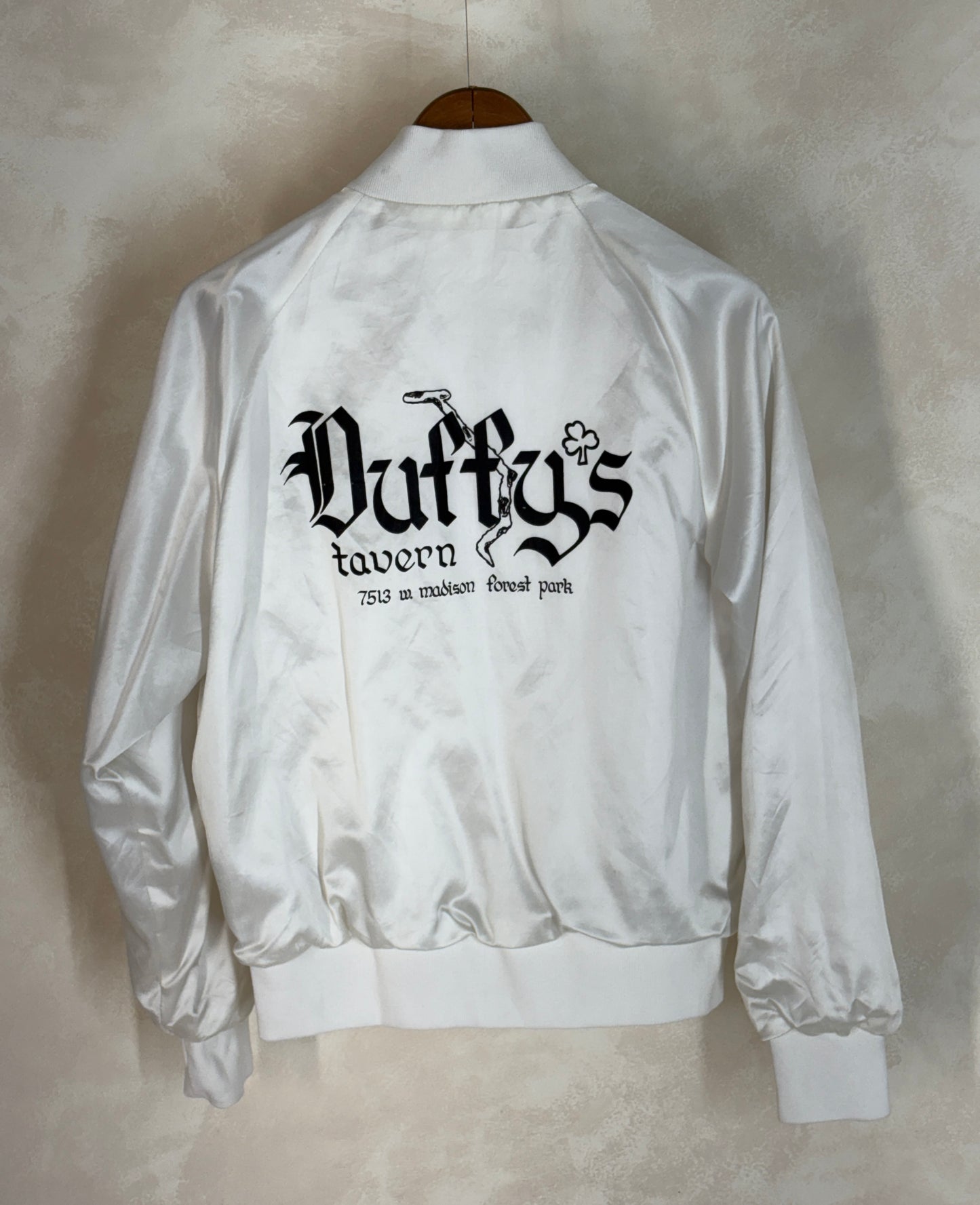 Size Small. Vintage 80s white Satin Jacket King Louie Made In USA - USA Vintage Bcn