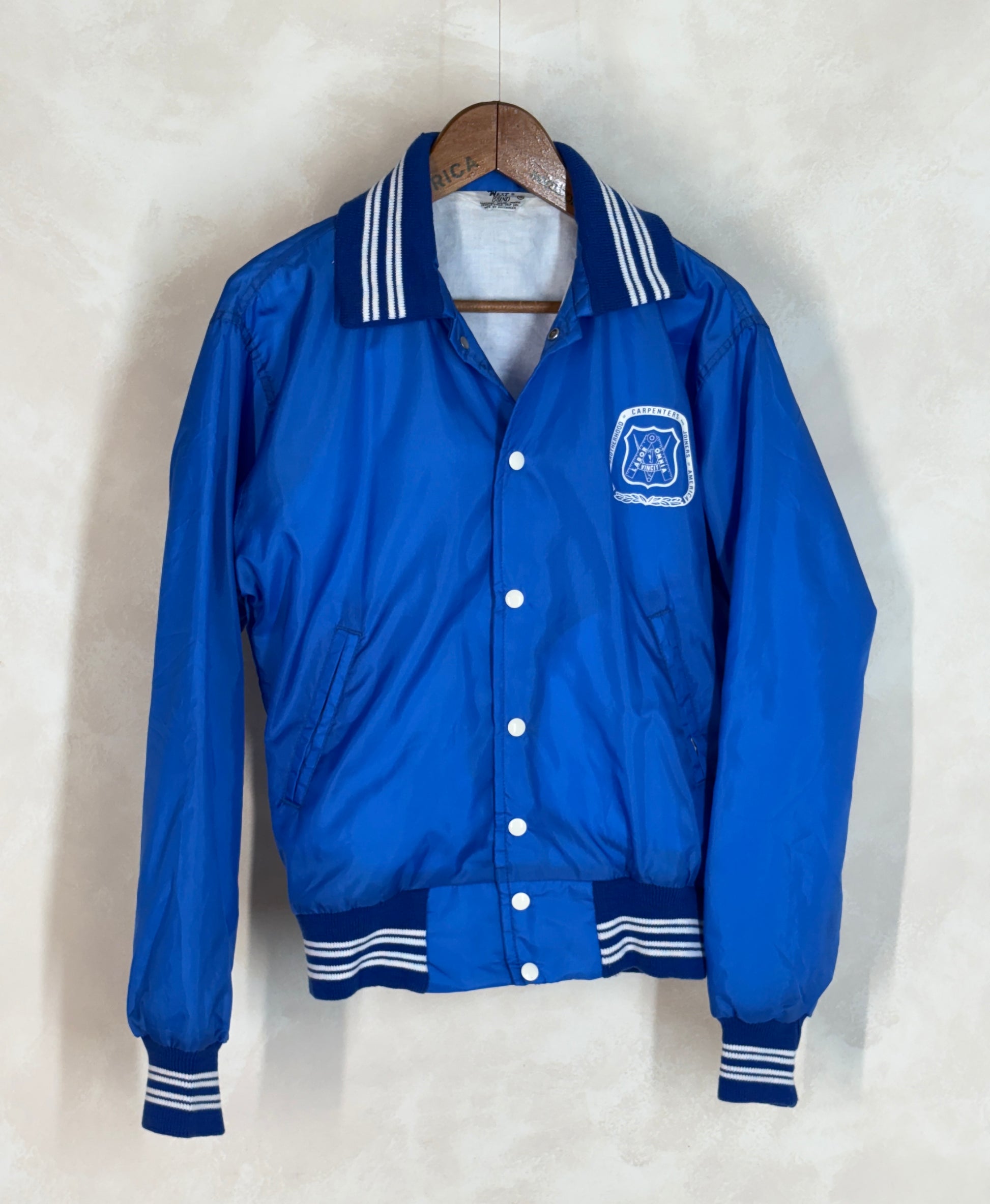 Size Small. Vintage Brotherhood of carpenters 70s Nylon Jacket Made In USA West Wind - USA Vintage Bcn