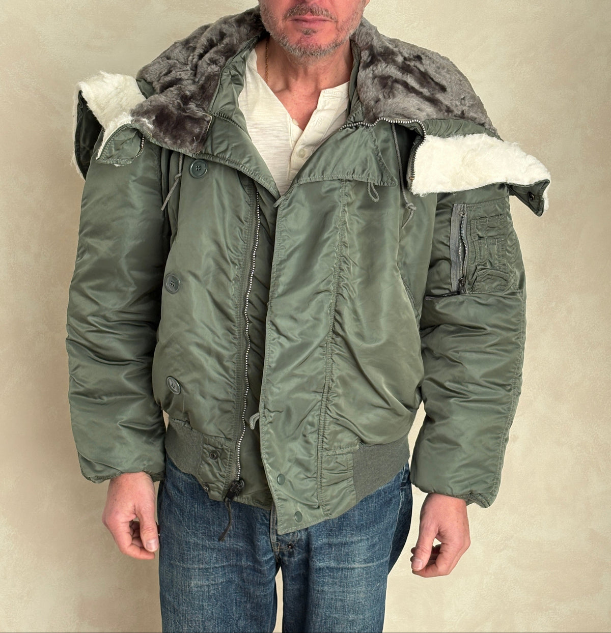 XL. Alpha industries N-2B Flight Jacket – Vintage Extreme Cold Weather Flyer Coat. Made in USA-AJ357 Studio