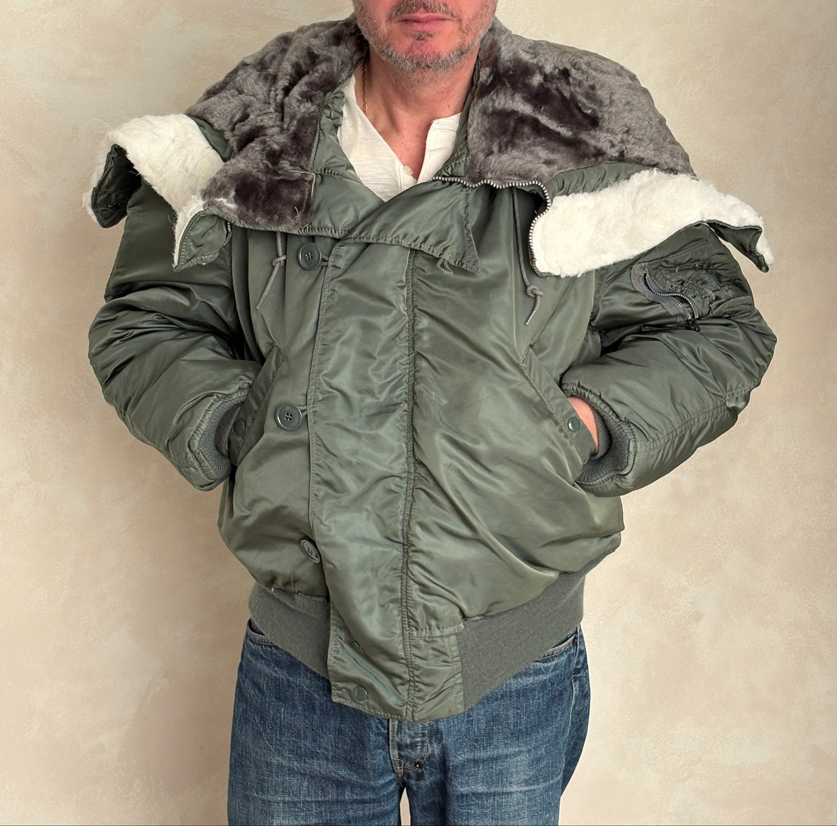 XL. Alpha industries N-2B Flight Jacket – Vintage Extreme Cold Weather Flyer Coat. Made in USA-AJ357 Studio