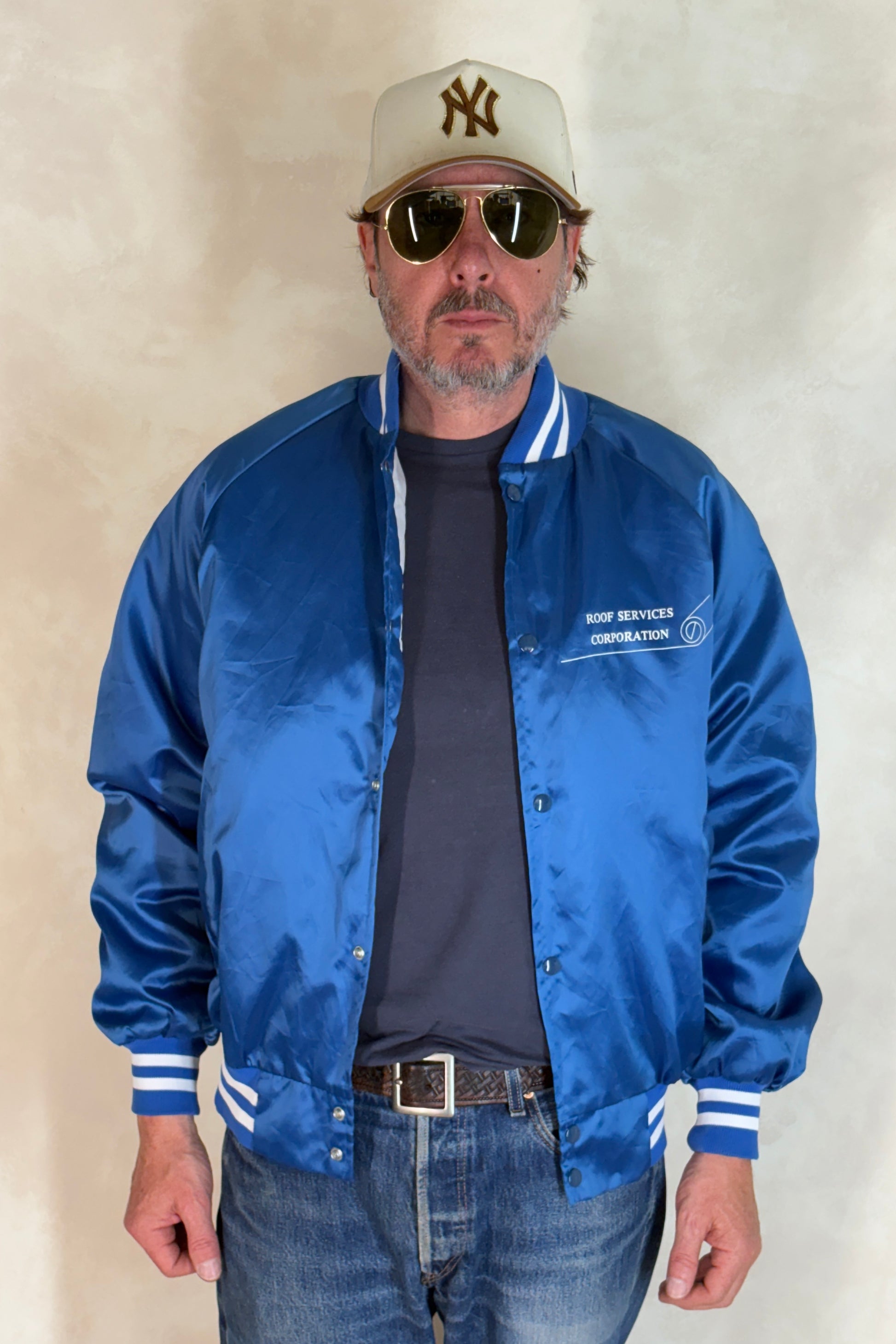 Size Large. Vintage 90s Blue Satin Jacket Made In USA - USA Vintage Bcn