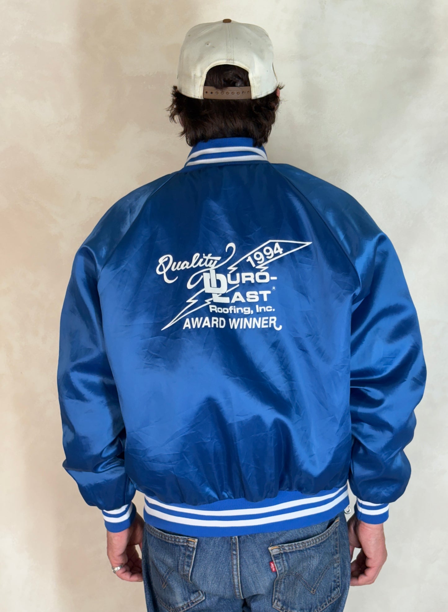 Size Large. Vintage 90s Blue Satin Jacket Made In USA - USA Vintage Bcn