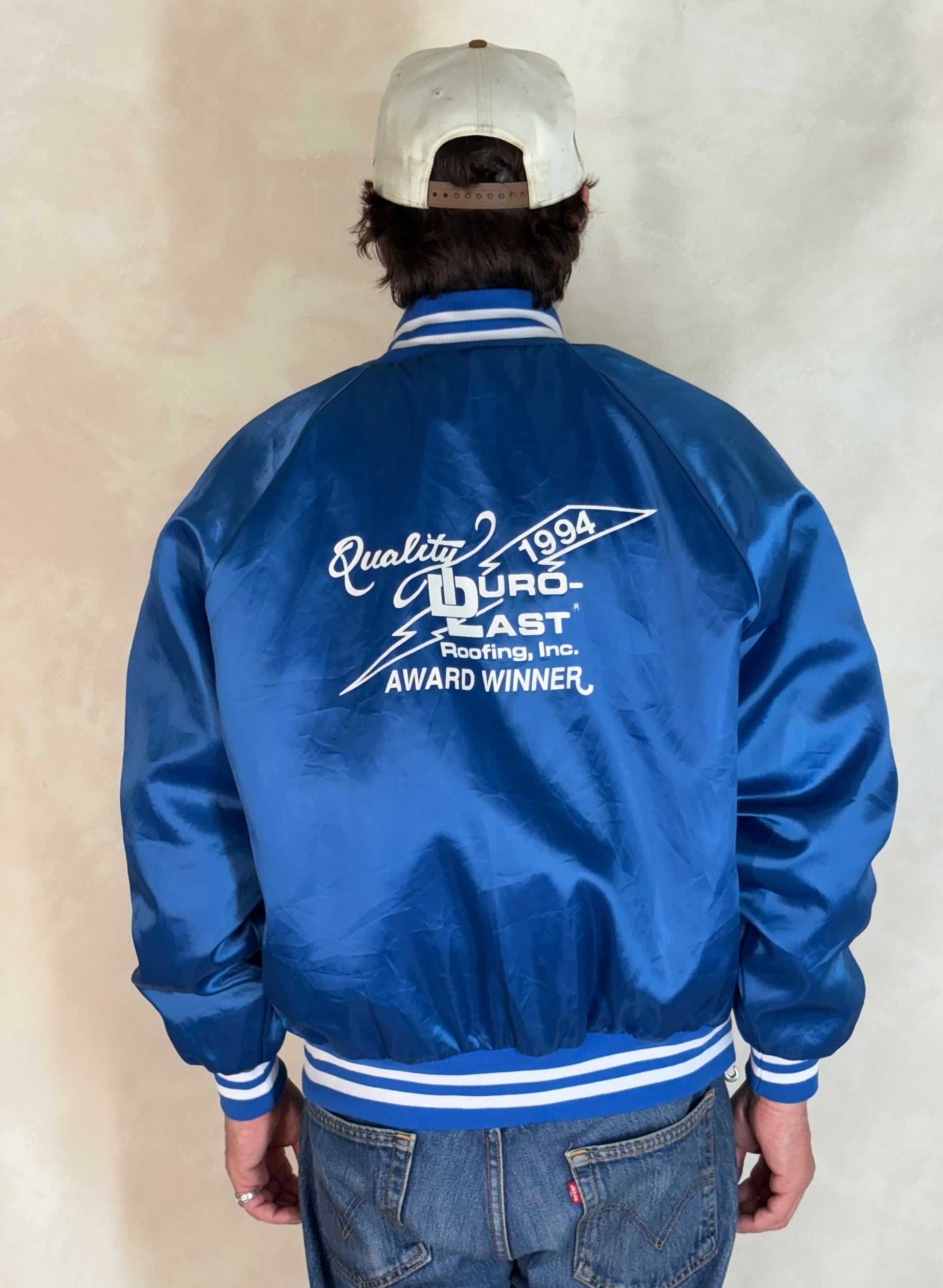 Size Large. Vintage 90s Blue Satin Jacket Made In USA - USA Vintage Bcn