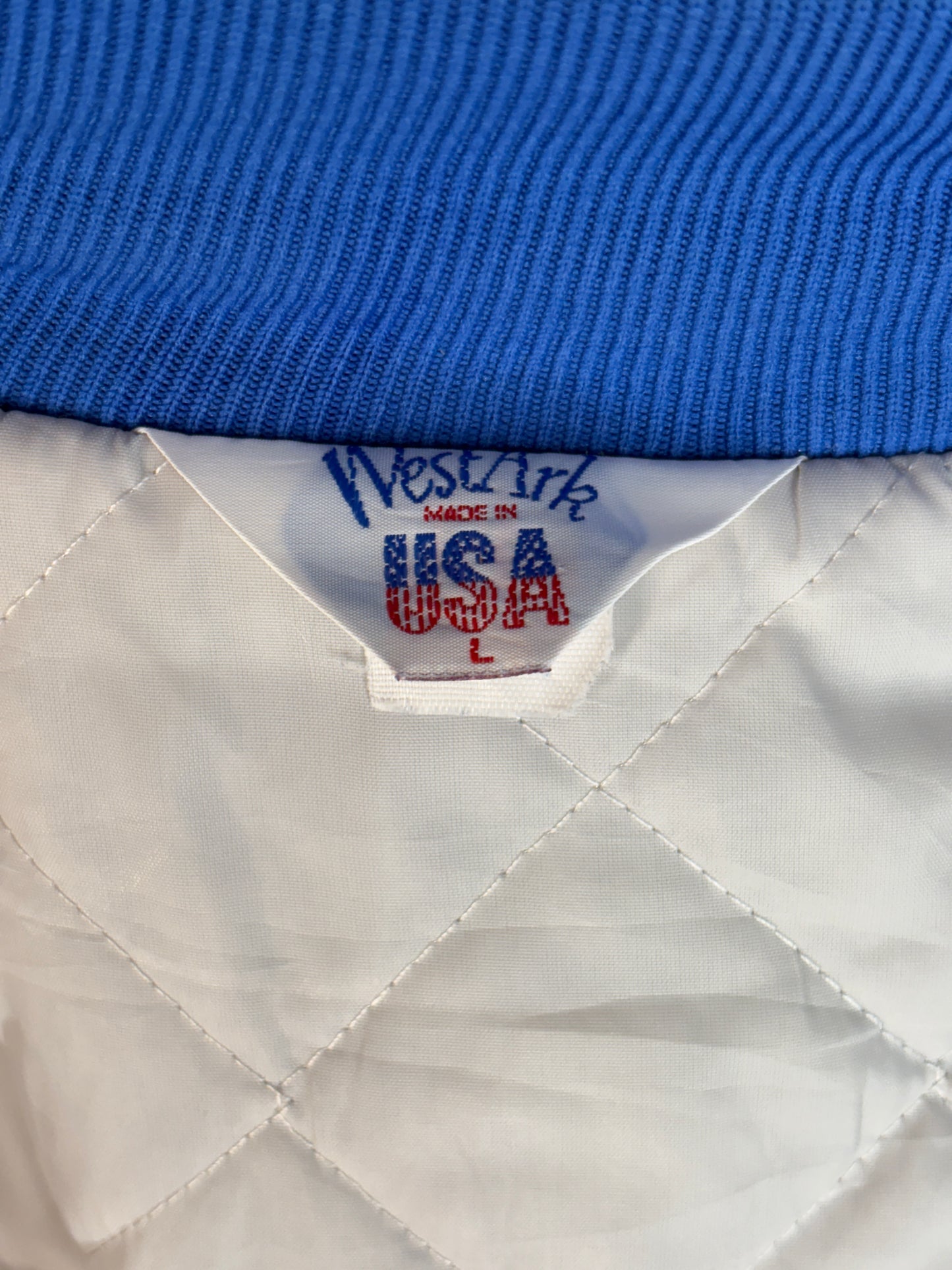 Size Large. Vintage 90s Blue Satin Jacket Made In USA-AJ357 Studio