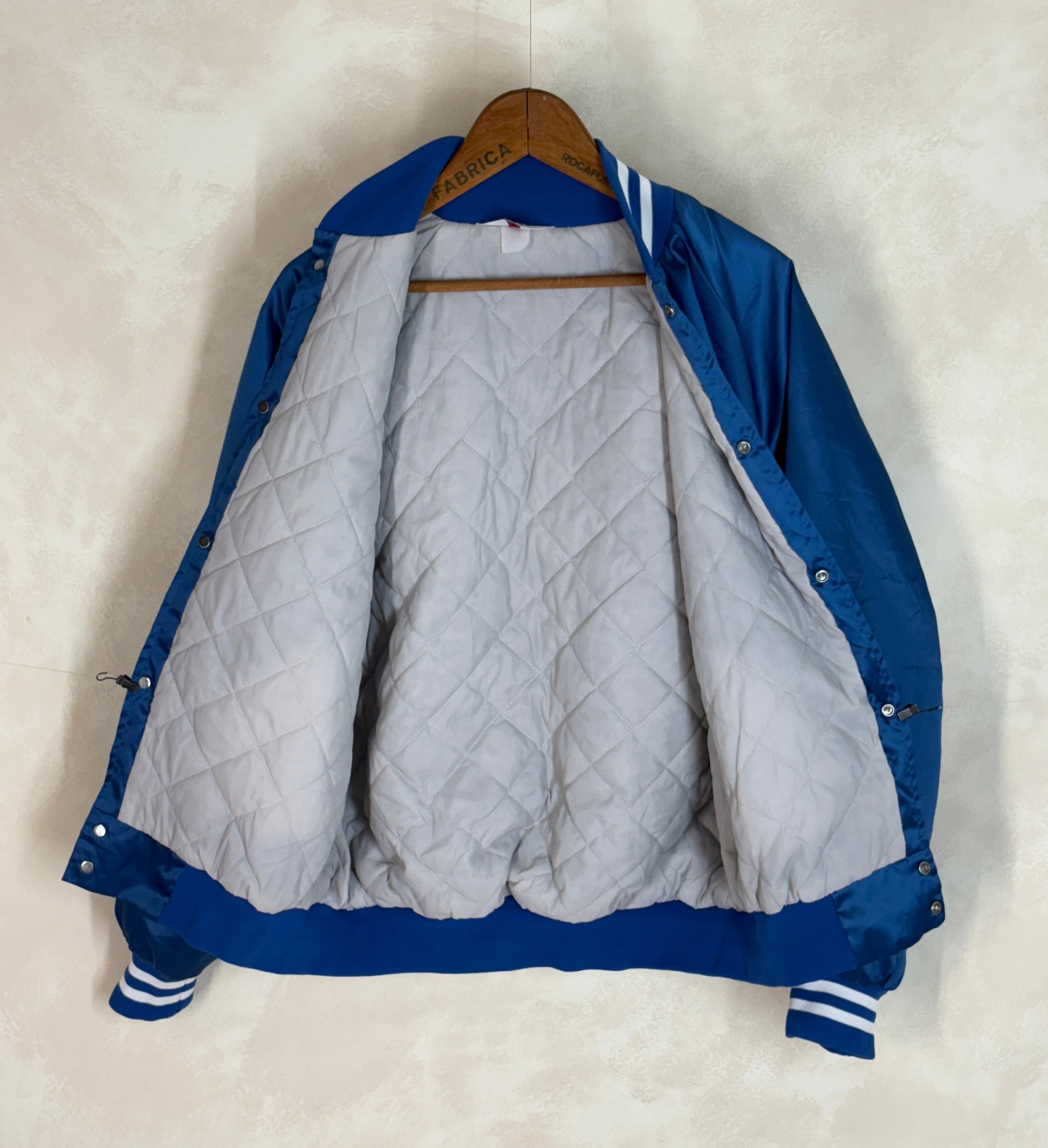 Size Large. Vintage 90s Blue Satin Jacket Made In USA - USA Vintage Bcn