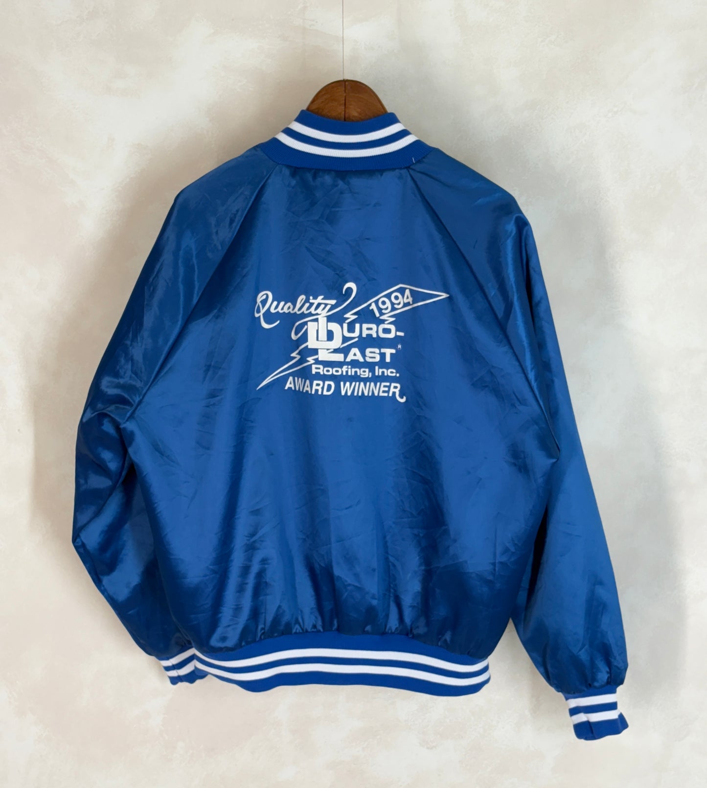Size Large. Vintage 90s Blue Satin Jacket Made In USA - USA Vintage Bcn