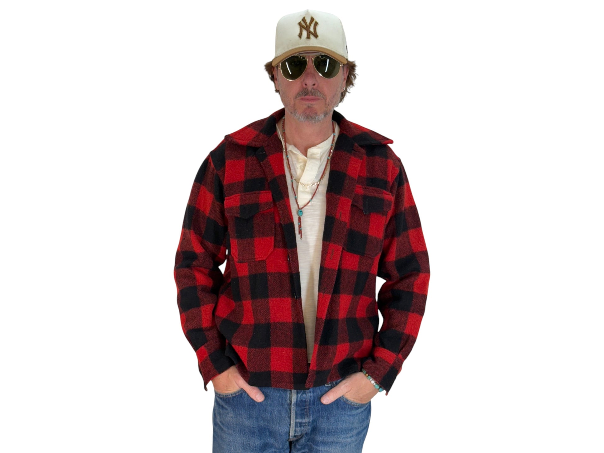 Size 40US / 50EU. Authentic 50s USA-Made Heavyweight Wool Plaid Shirt - USA Vintage Bcn