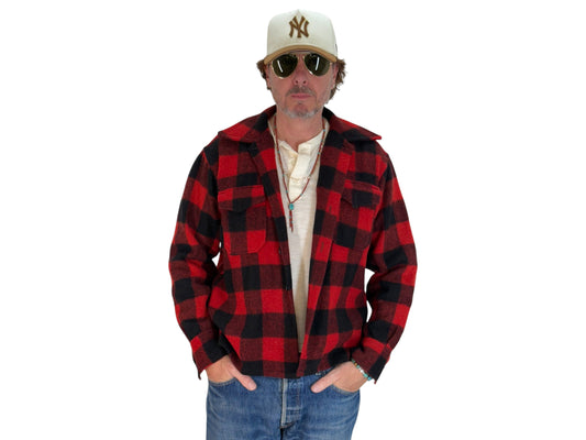 Size 40US / 50EU. Authentic 50s USA-Made Heavyweight Wool Plaid Shirt - USA Vintage Bcn