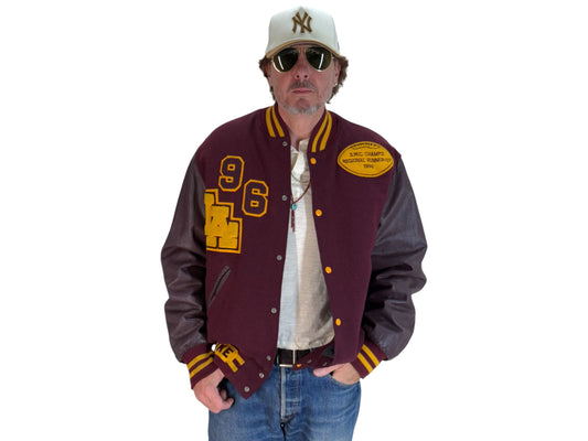 X Large. Vintage 90s Football Varsity wool and leather jacket Made in USA - USA Vintage Bcn