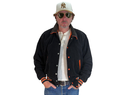 Med. Black Vintage Corduroy Soccer jacket Made in USA - USA Vintage Bcn