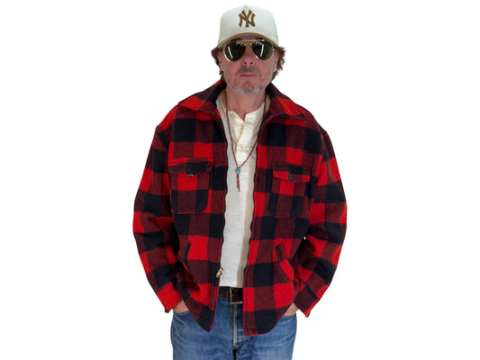 Size Large. Vintage 50s Utica N.Y. Wool Jacket – Red & Black – Zipper. Made in USA - USA Vintage Bcn