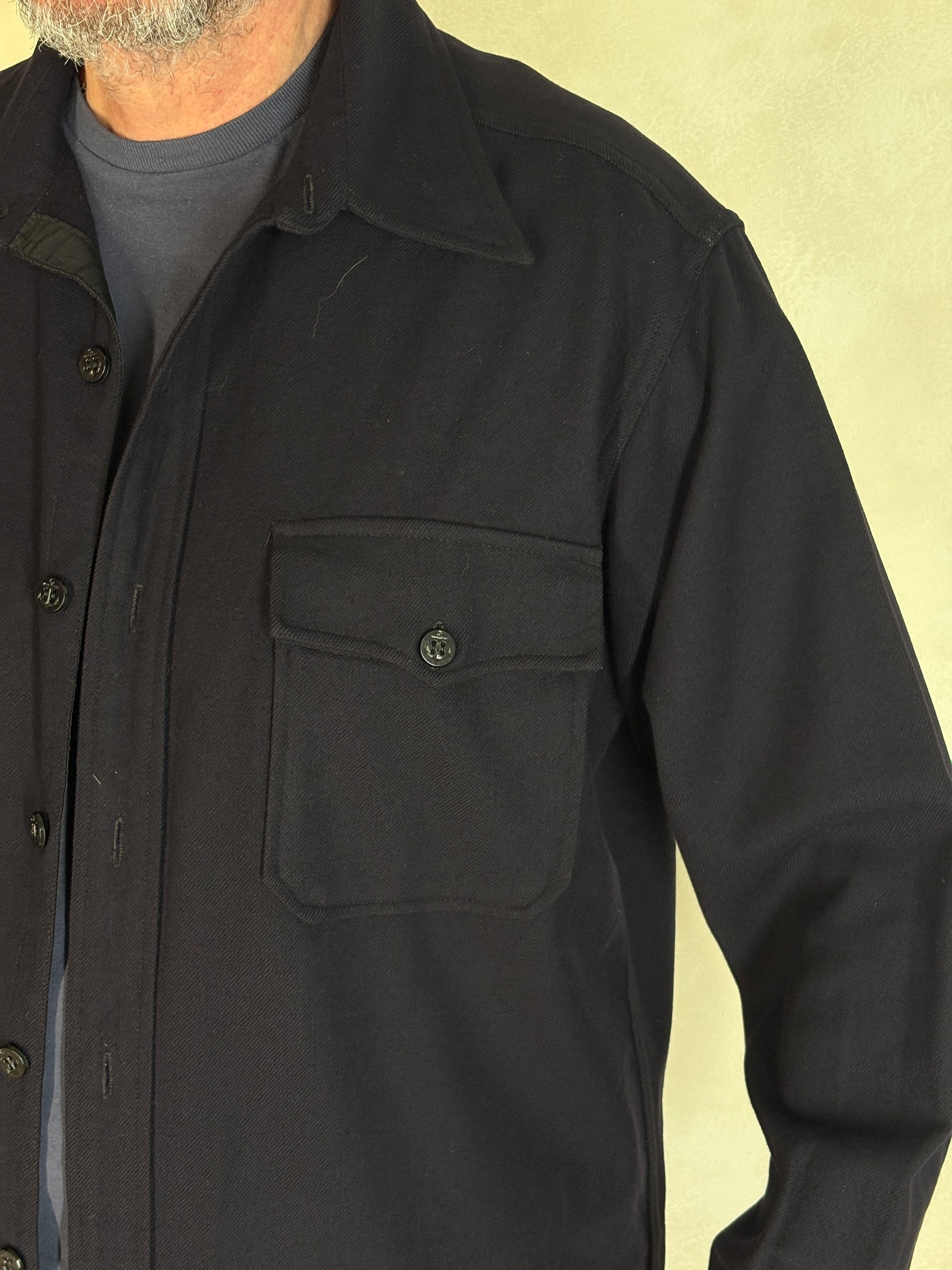Size Large. Vintage 1940s US navy CPO (Chief Petty Officer) wool shirt – 1 Pocket – USN Military Issue - USA Vintage Bcn