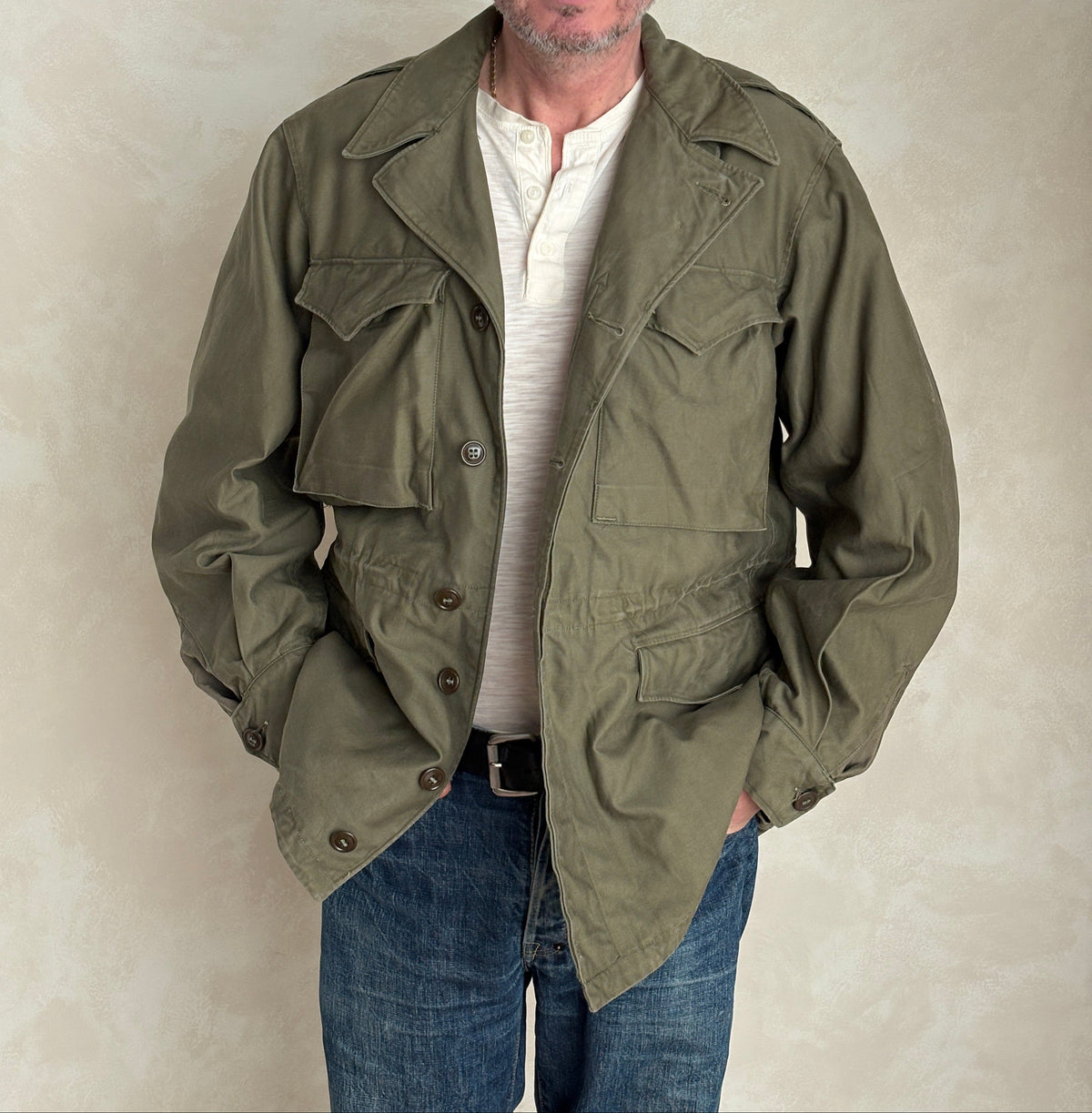 38 Reg Authentic US Army M-43 Field Jacket – OG-107 – Vintage Military Issue Made USA-AJ357 Studio
